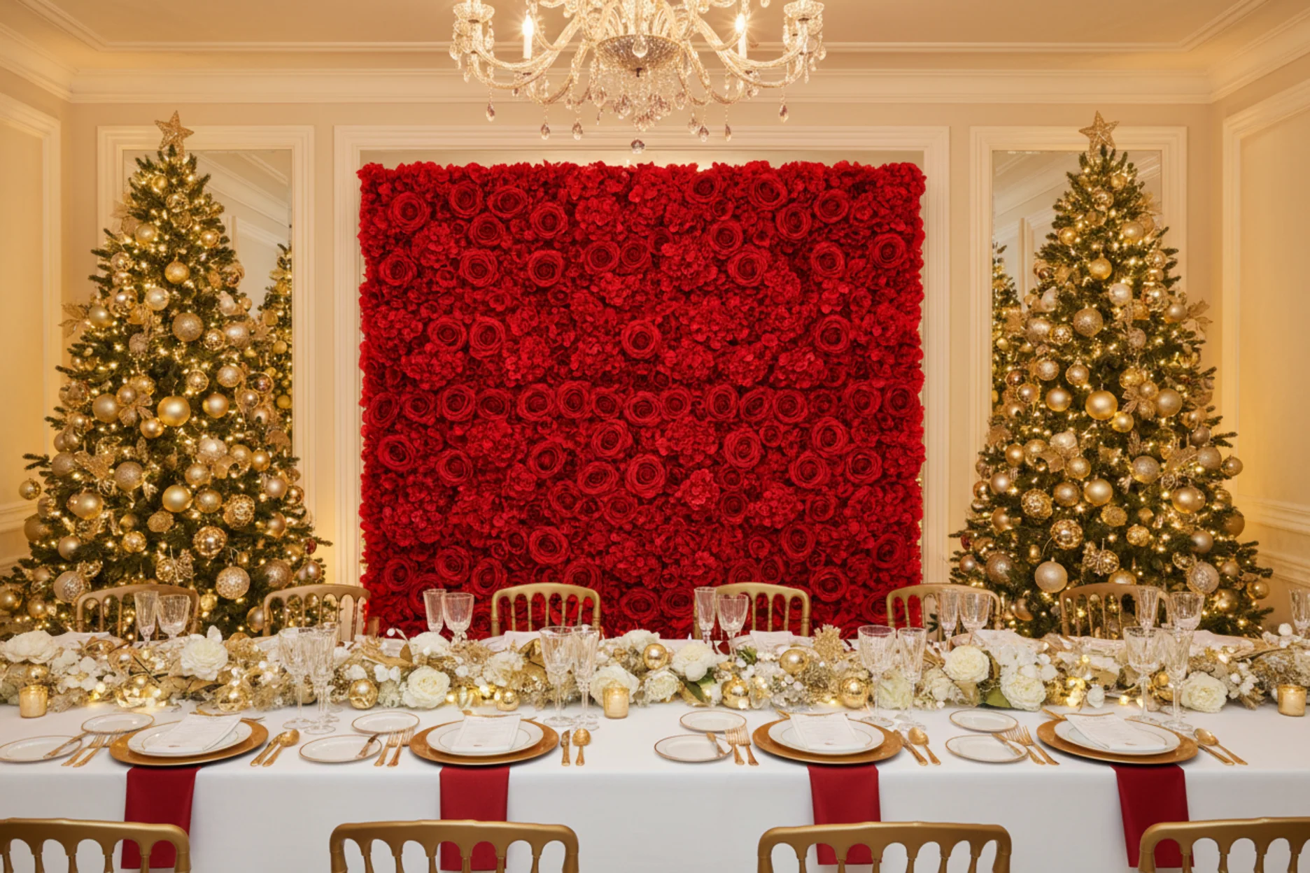 Silk Roses/Hydrangeas Flower Wall Backdrop Panel - Red - Image 12