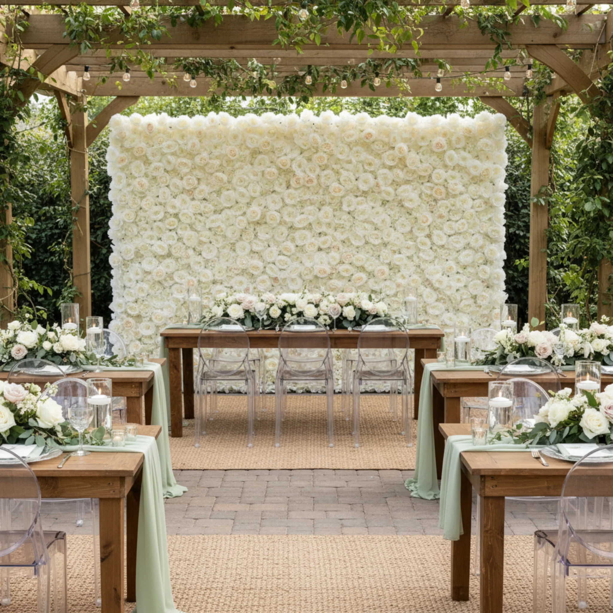 Silk Roses/Hydrangeas Flower Wall Backdrop Panel - White - Image 4