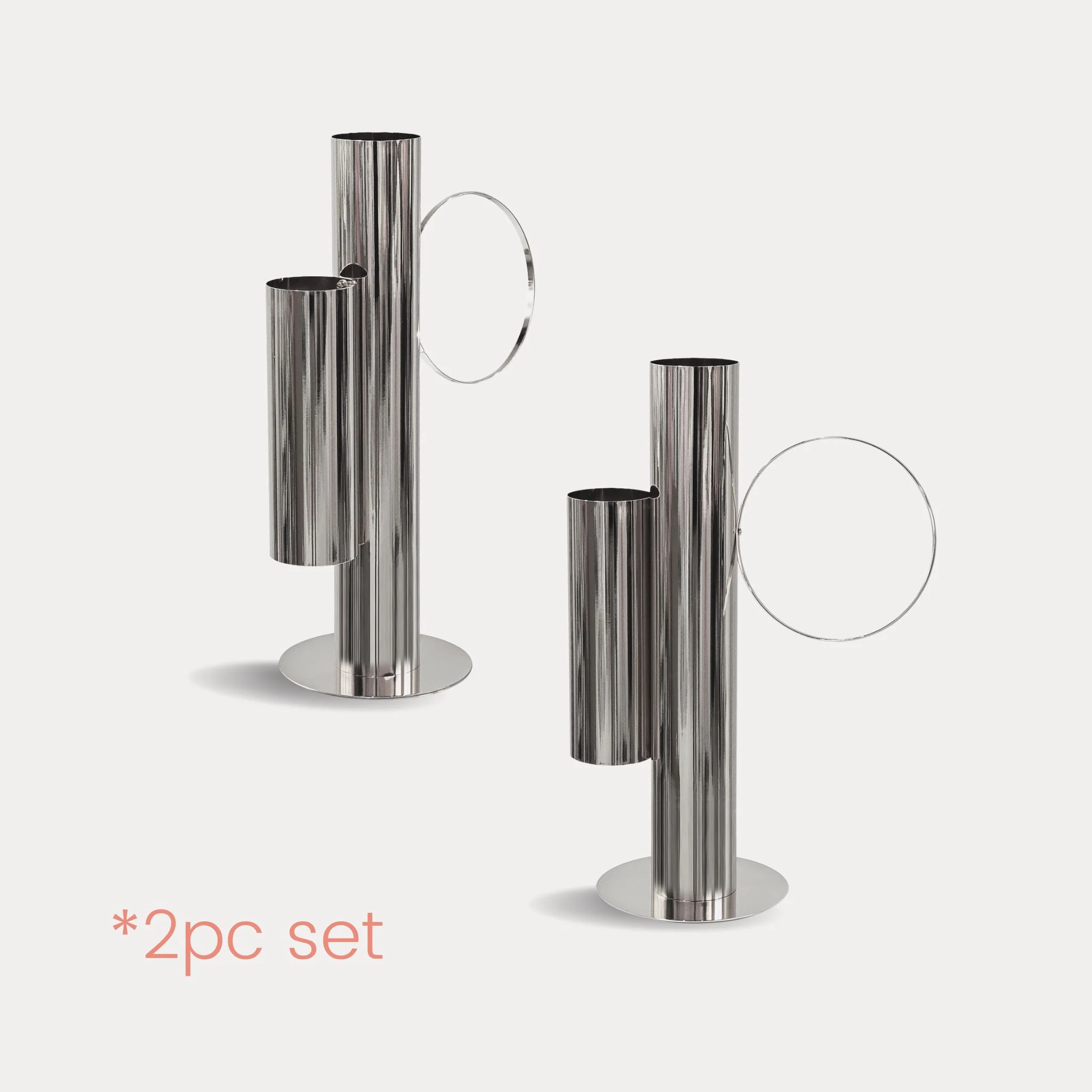Set of 2 Modern Double Tube Floral Centerpiece Stand - Silver - Image 3