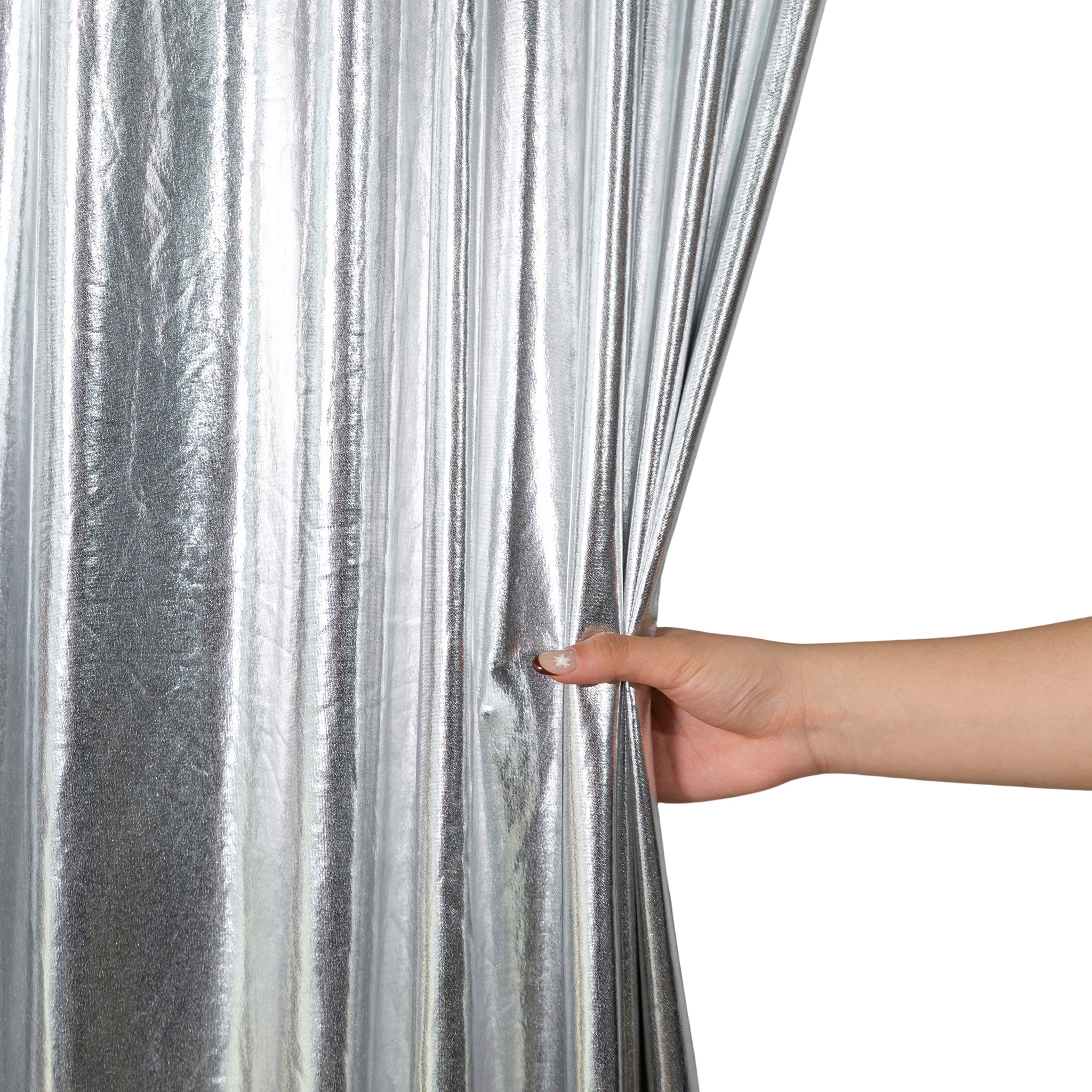 Metallic Silver Spandex Drape Curtain – 10ft x 60" Wrinkle-Free Backdrop Panel - Image 2
