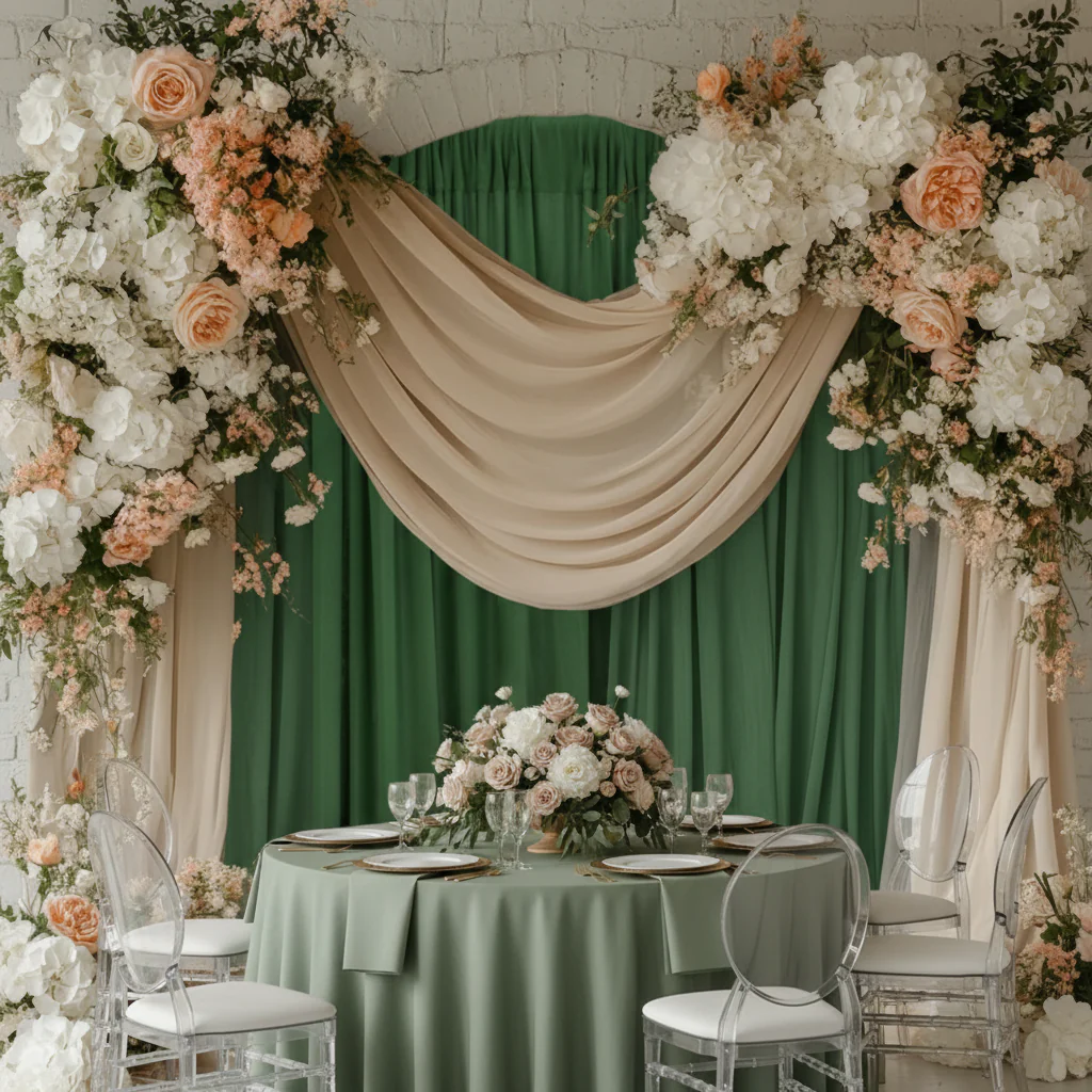 Spandex 4-way Stretch Backdrop Drape Curtain 14ft H x 60" W - Willow Green - Image 2