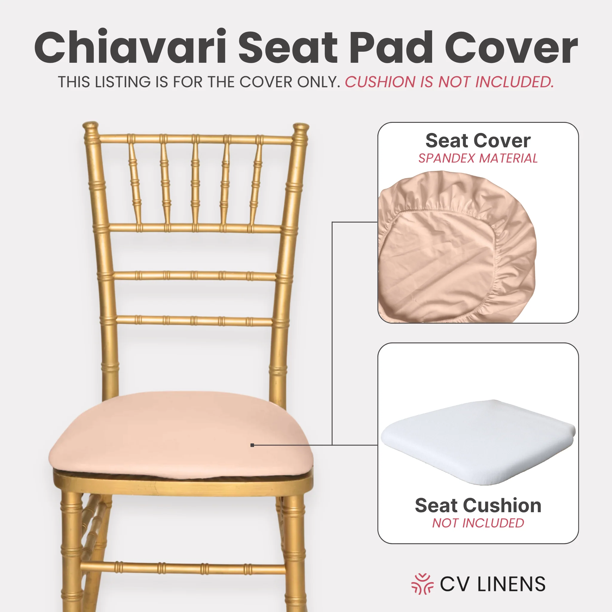 5 pcs/pk Spandex Chiavari Seat Pad Cover - Blush/Rose Gold - Image 3