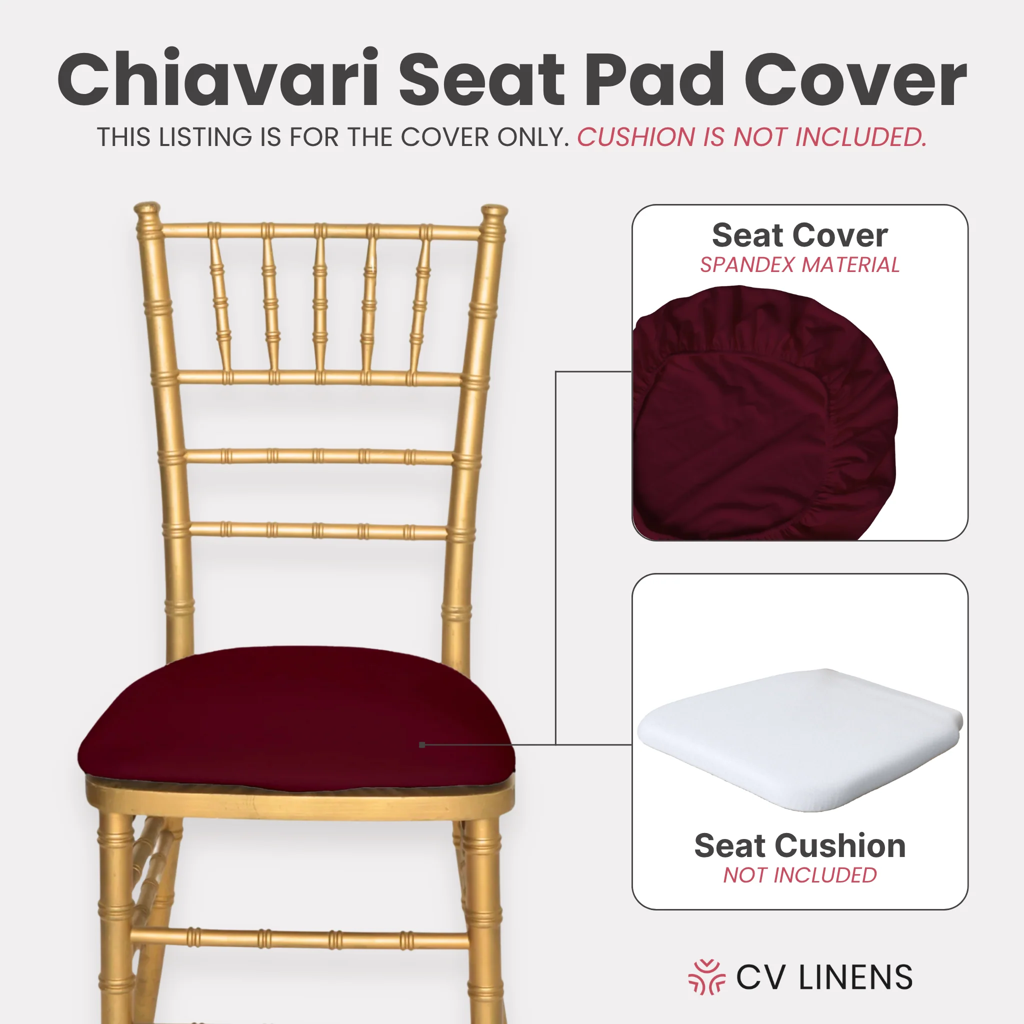 5 pcs/pk Spandex Chiavari Seat Pad Cover - Burgundy - Image 3