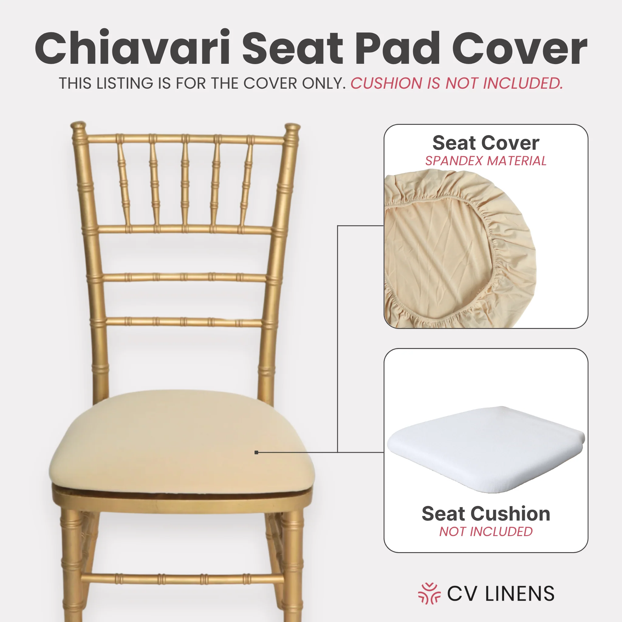 5 pcs/pk Spandex Chiavari Seat Pad Cover - Champagne - Image 3