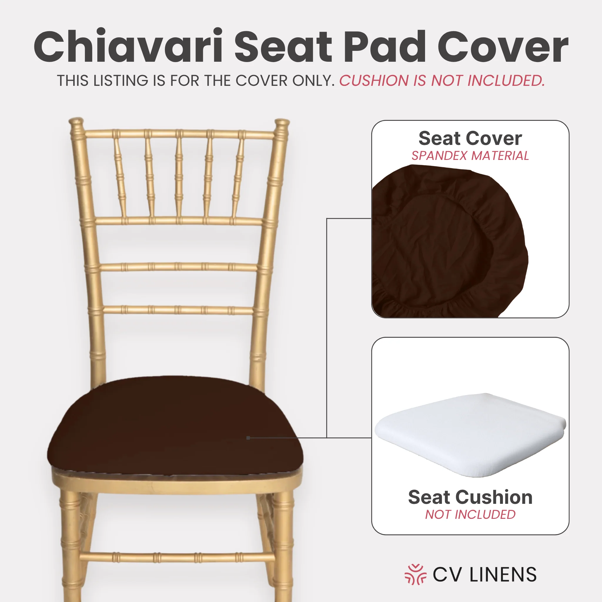 5 pcs/pk Spandex Chiavari Seat Pad Cover - Chocolate - Image 3