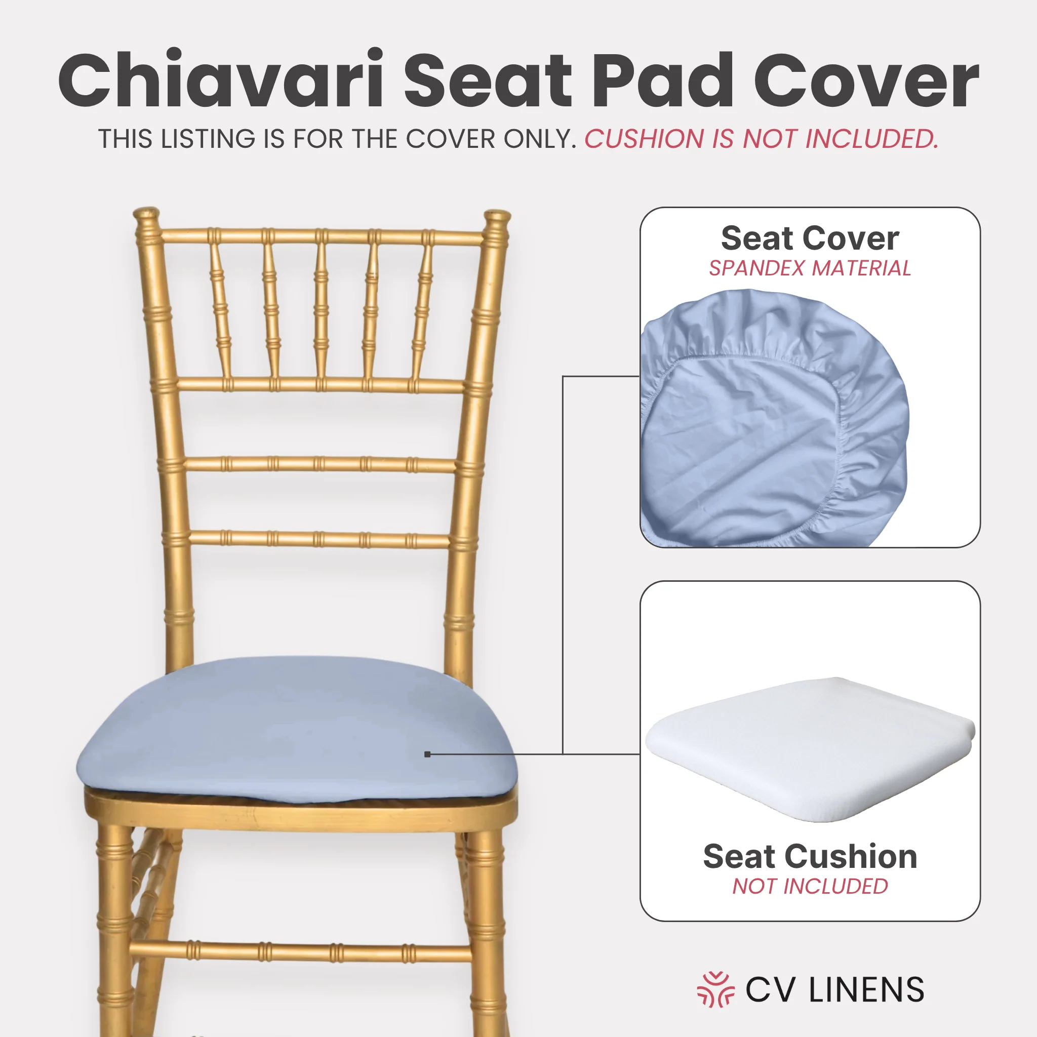 5 pcs/pk Spandex Chiavari Seat Pad Cover - Dusty Blue - Image 3