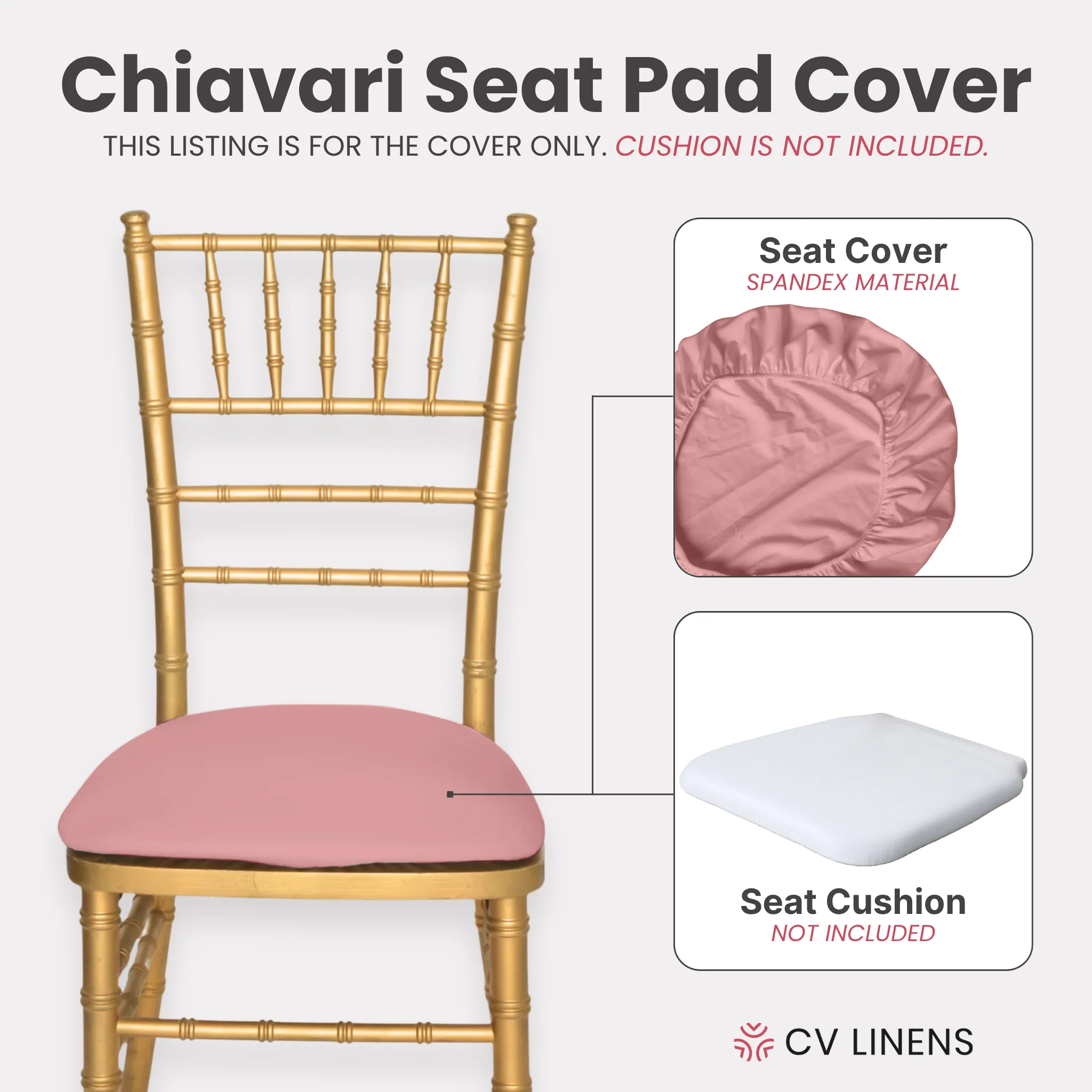 5 pcs/pk Spandex Chiavari Seat Pad Cover - Dusty Rose/Mauve - Image 3