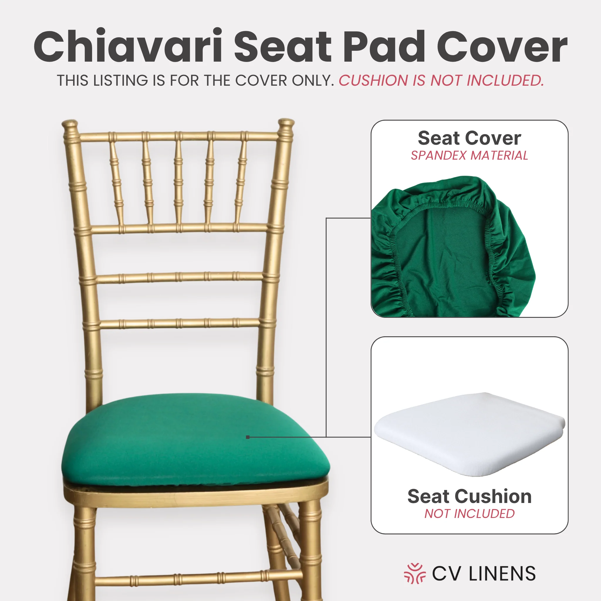 5 pcs/pk Spandex Chiavari Seat Pad Cover - Emerald Green - Image 3