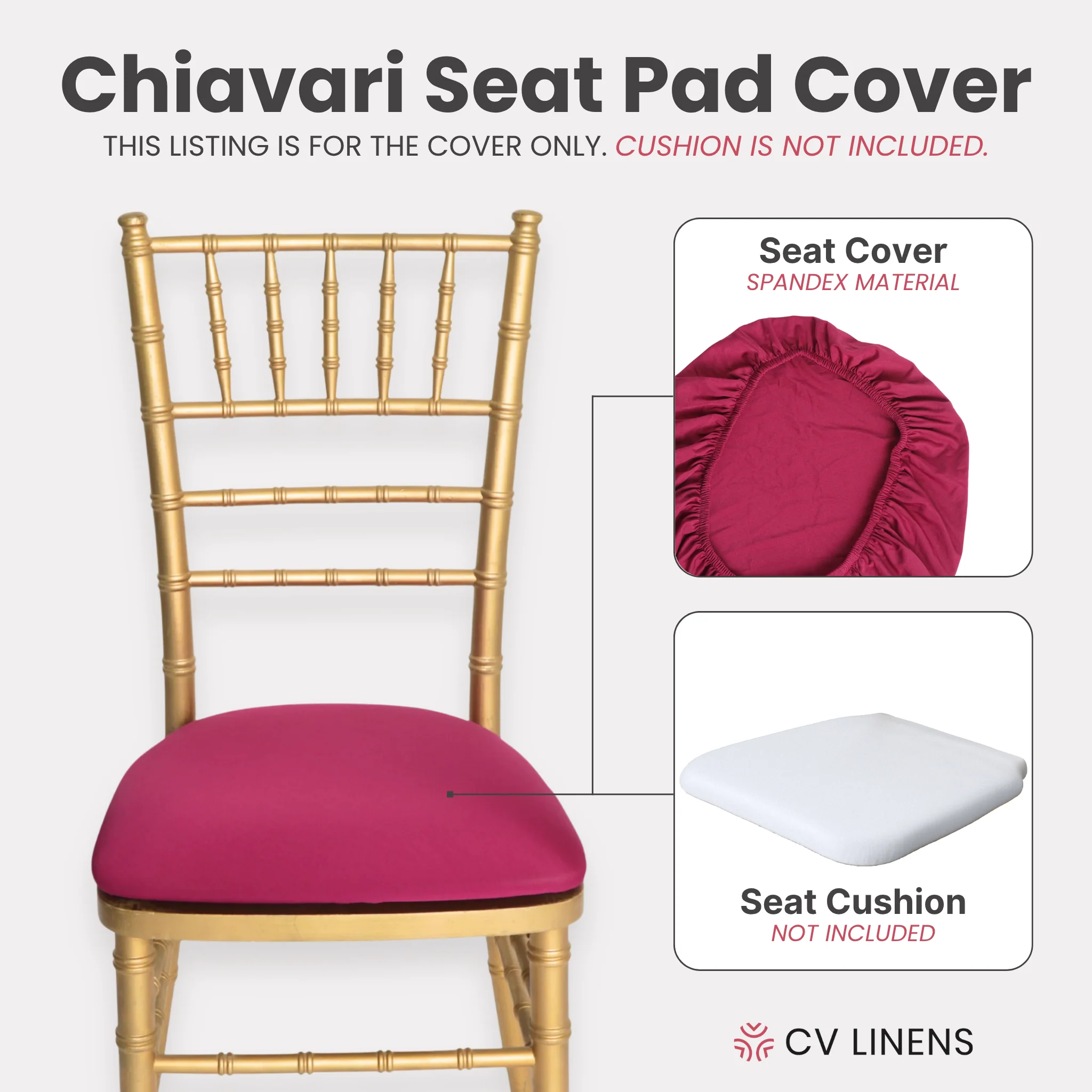 5 pcs/pk Spandex Chiavari Seat Pad Cover - Fuchsia - Image 3