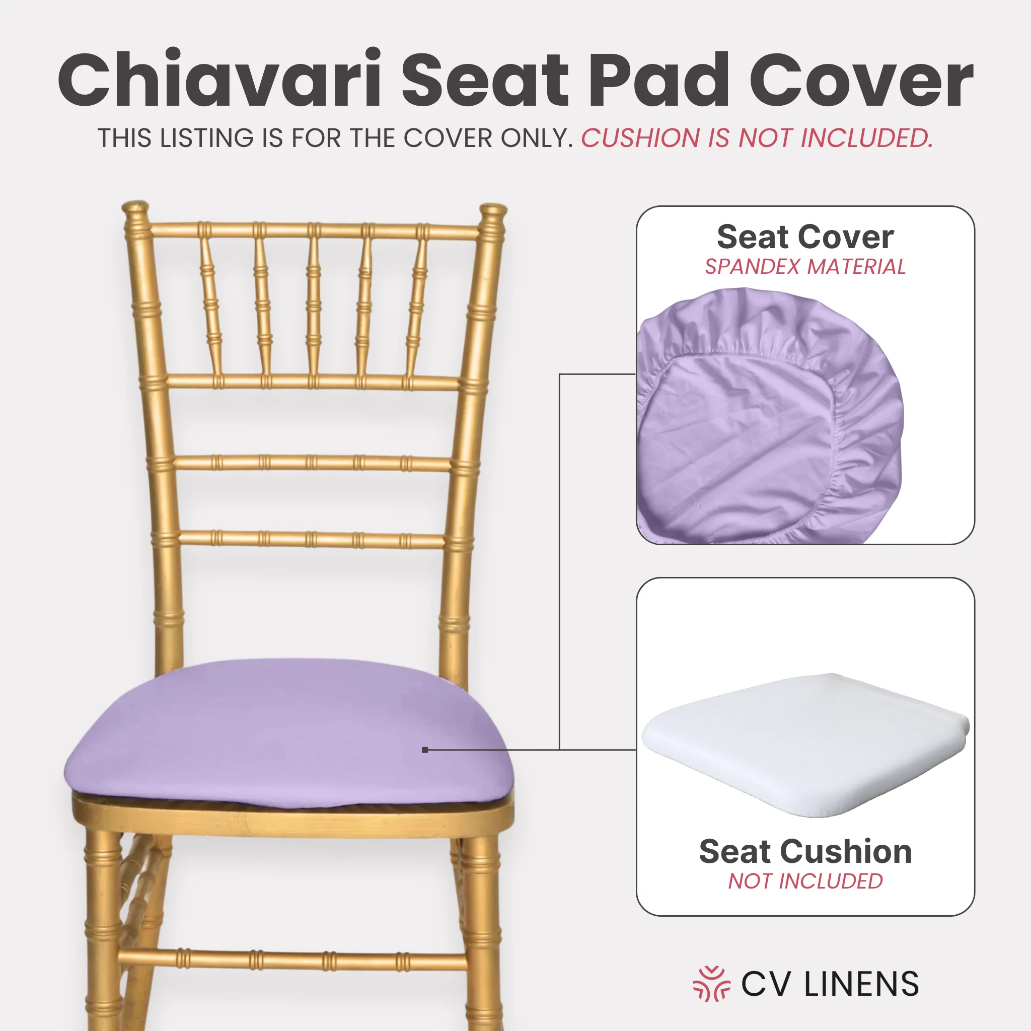 5 pcs/pk Spandex Chiavari Seat Pad Cover - Lavender - Image 3