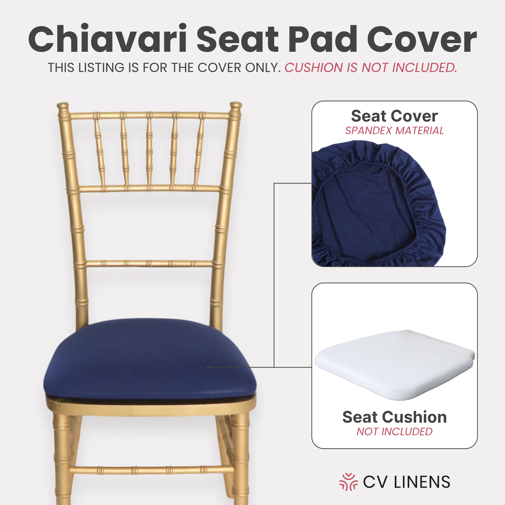 5 pcs/pk Spandex Chiavari Seat Pad Cover - Navy Blue - Image 3