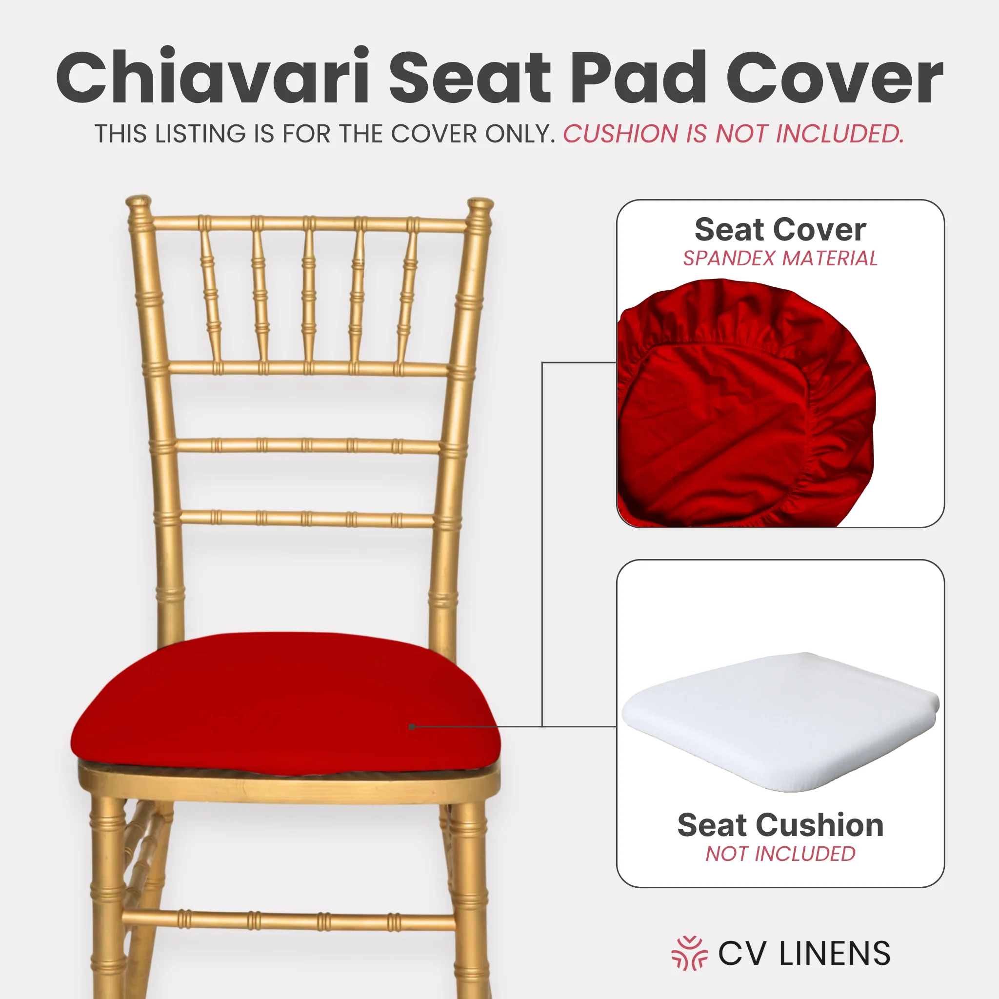 5 pcs/pk Spandex Chiavari Seat Pad Cover - Red - Image 3