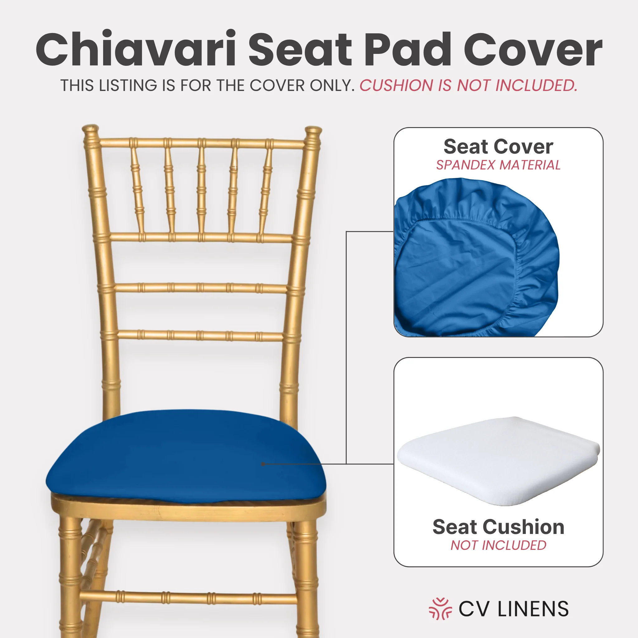 5 pcs/pk Spandex Chiavari Seat Pad Cover - Royal Blue - Image 3