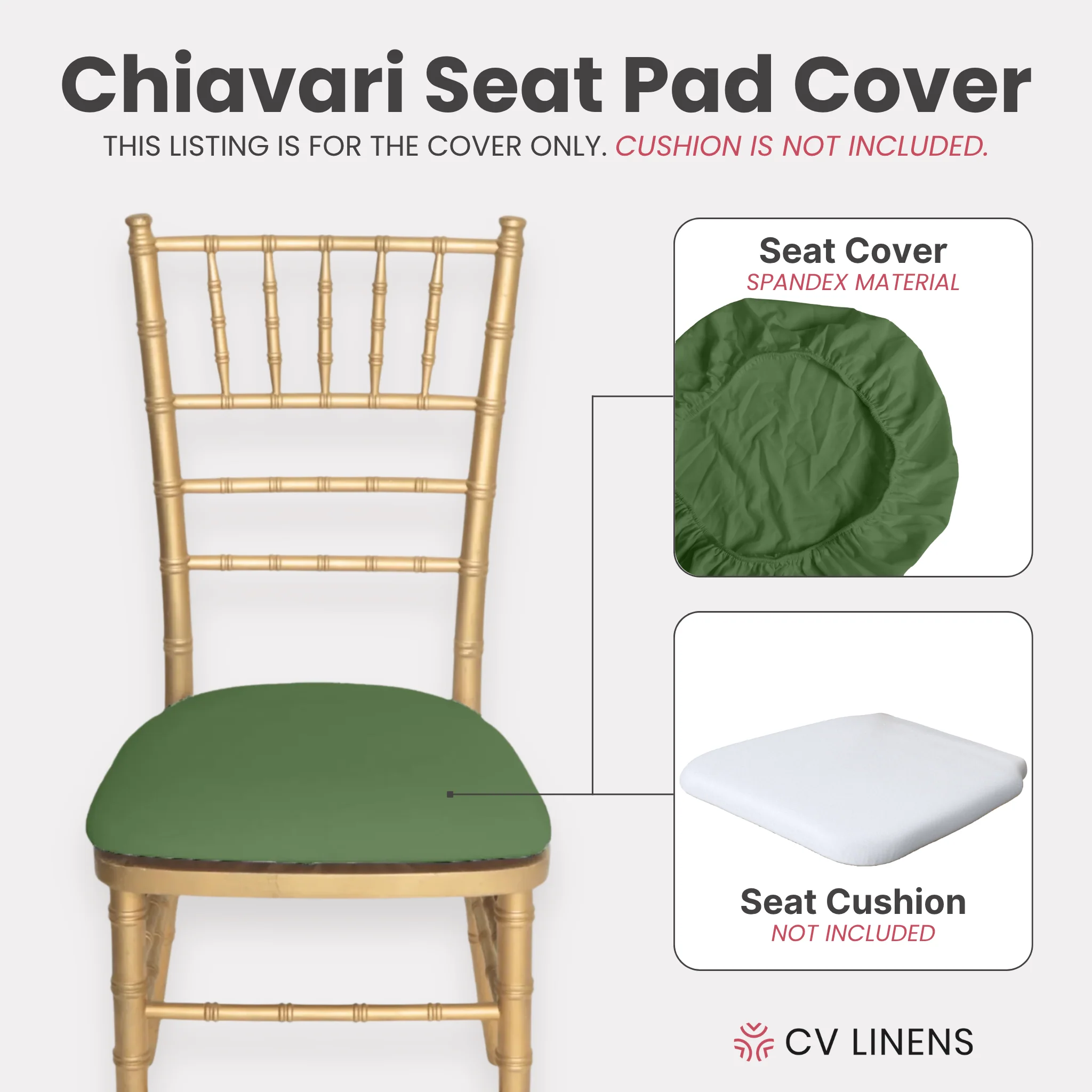 5 pcs/pk Spandex Chiavari Seat Pad Cover - Willow Green - Image 3