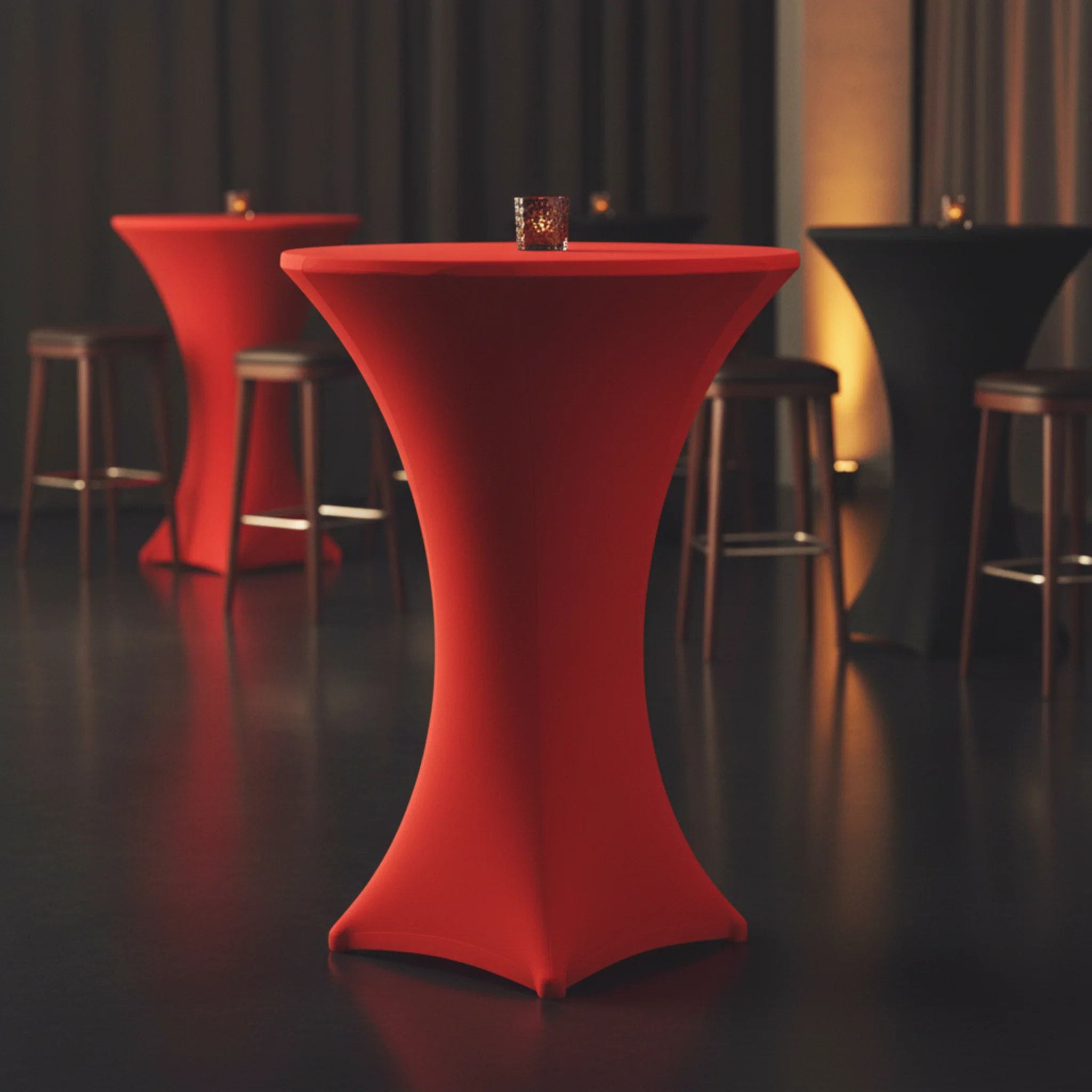 Spandex Cocktail Table Cover 30" Round - Apple Red - Image 2