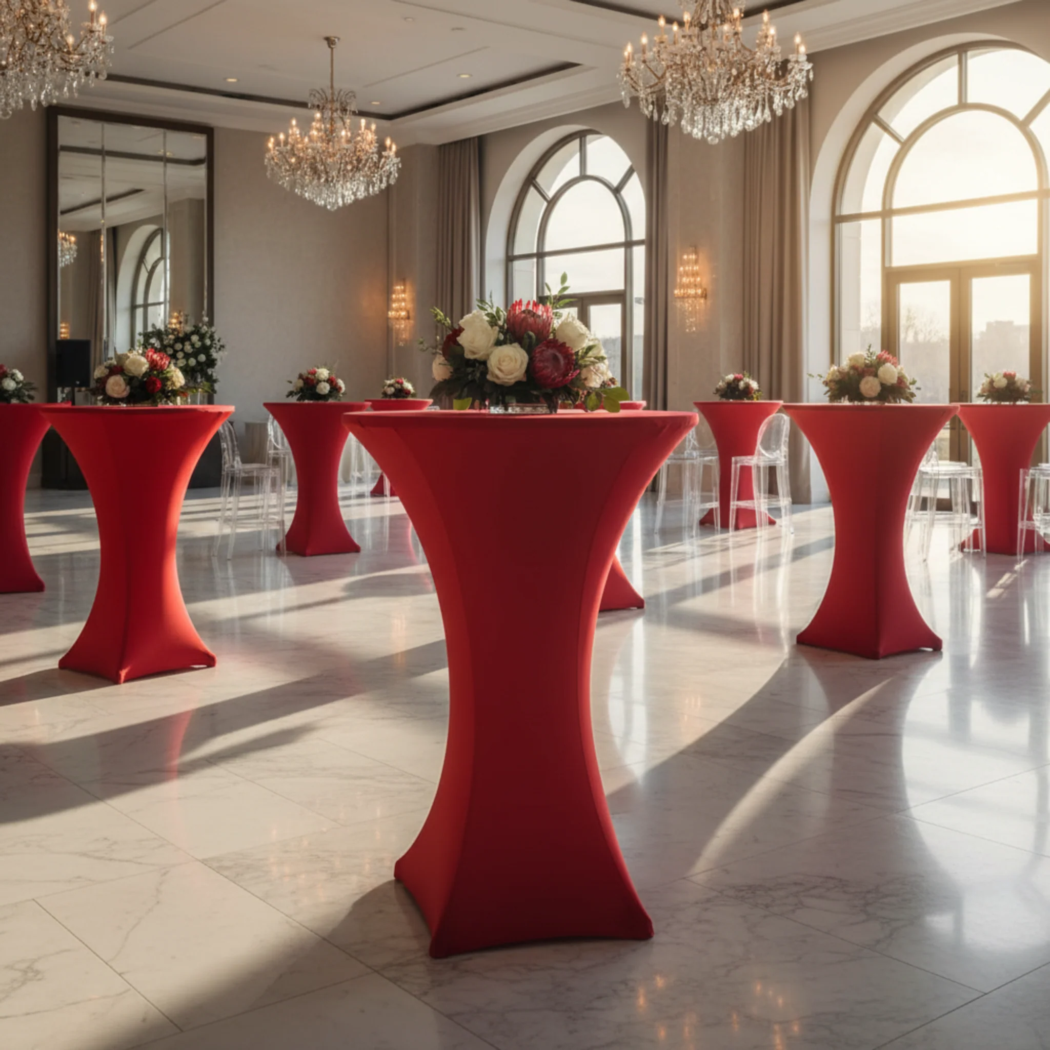 Spandex Cocktail Table Cover 30" Round - Apple Red - Image 3