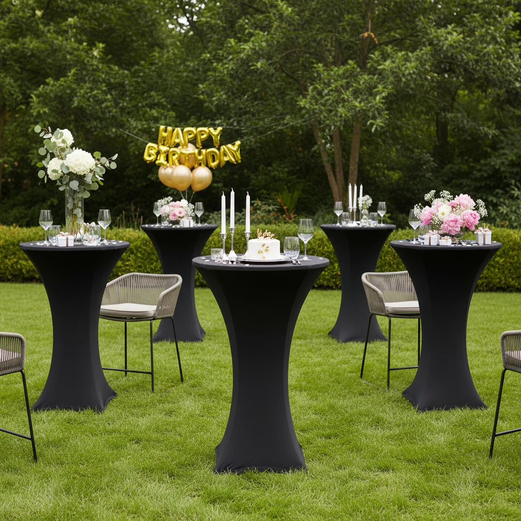 Spandex Cocktail Table Cover 30" Round - Black - Image 2