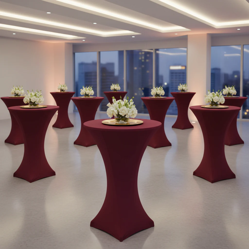 Spandex Cocktail Table Cover 30" Round - Burgundy - Image 2