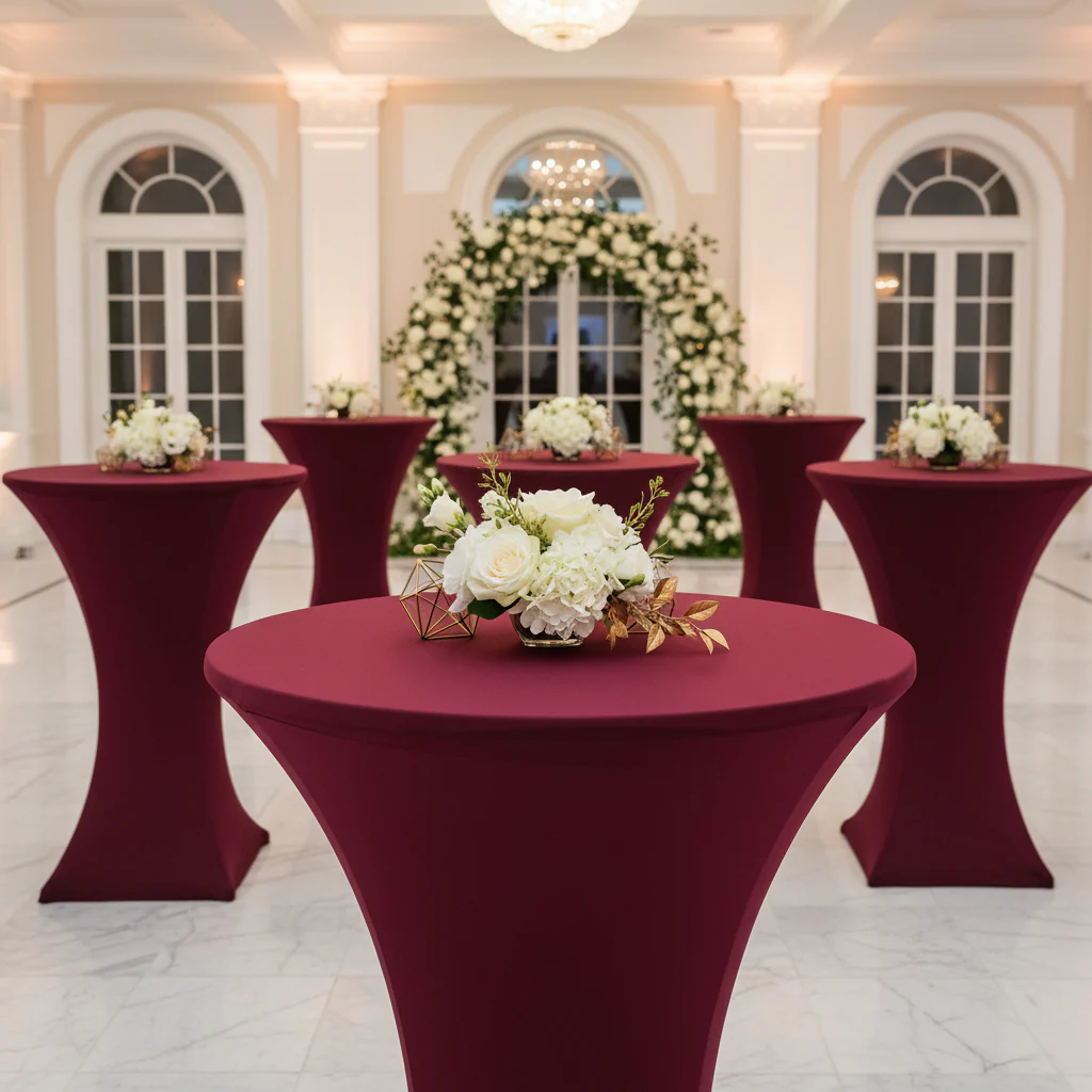 Spandex Cocktail Table Cover 30" Round - Burgundy - Image 4