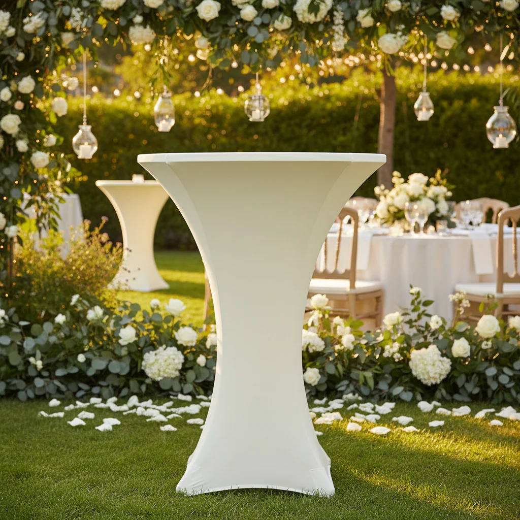 Spandex Cocktail Table Cover 30" Round - Ivory - Image 2