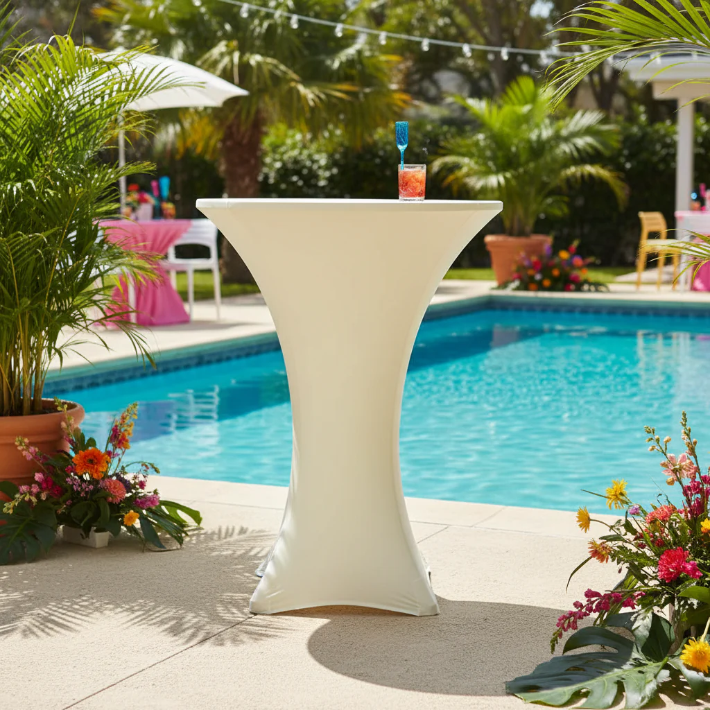 Spandex Cocktail Table Cover 30" Round - Ivory - Image 3