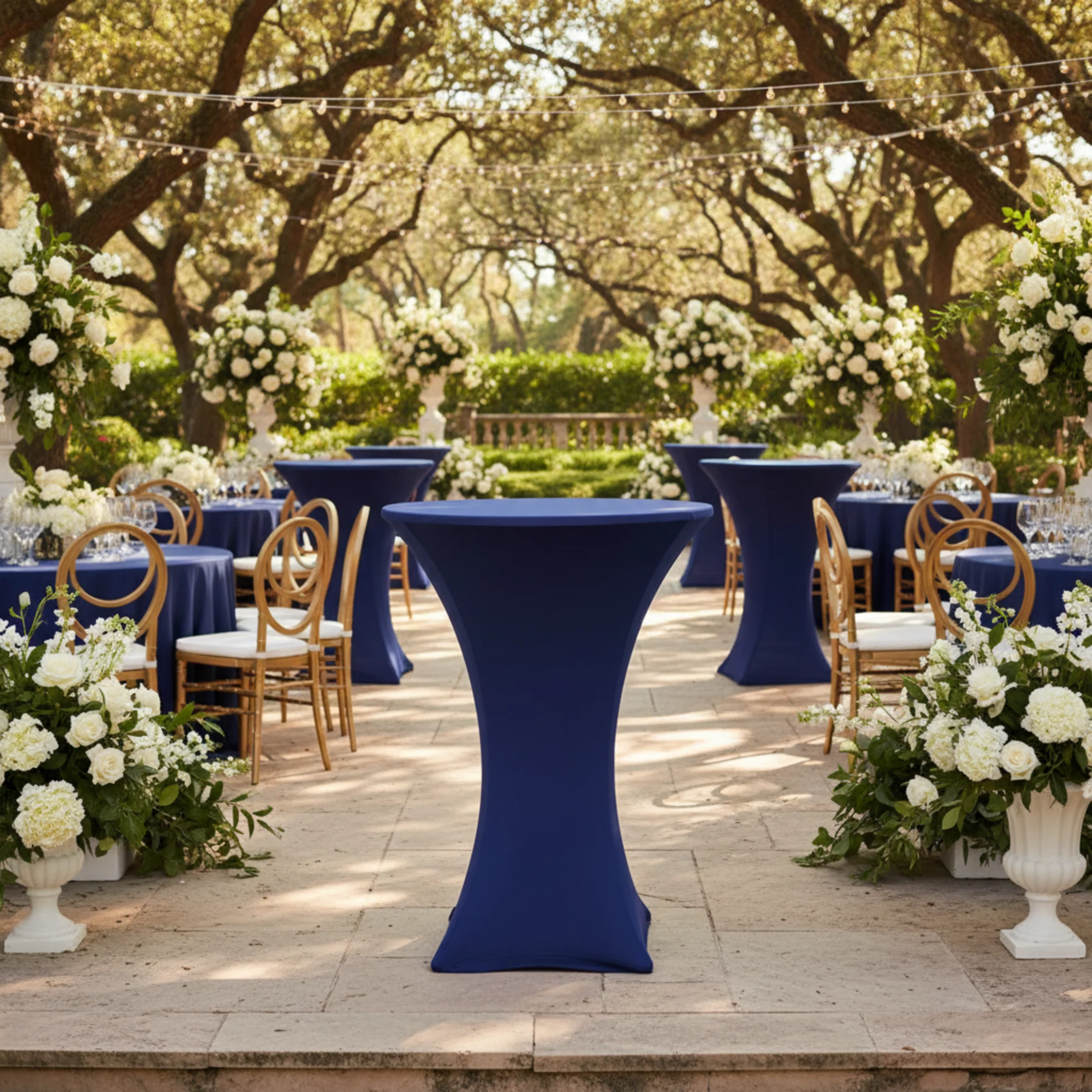 Spandex Cocktail Table Cover 30" Round - Navy Blue - Image 4