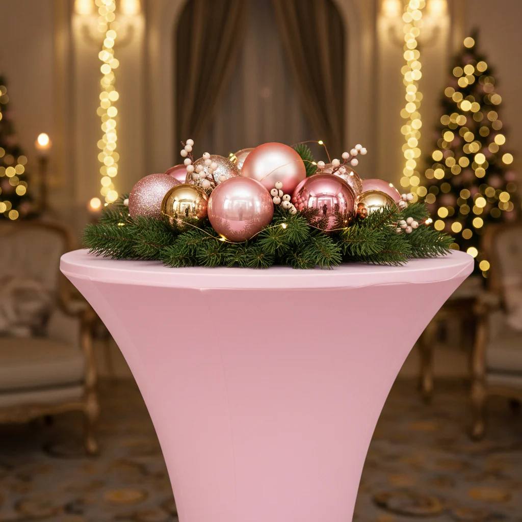 Spandex Cocktail Table Cover 30" Round - Pink - Image 3