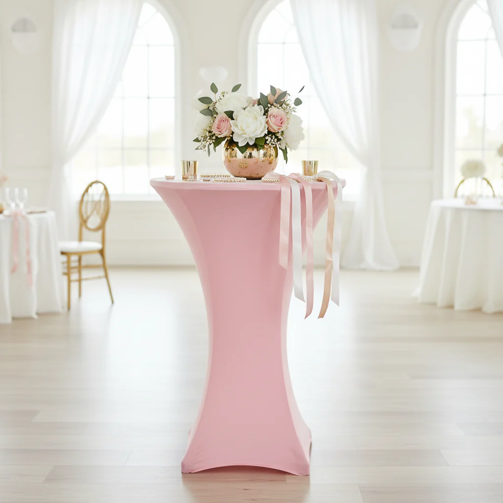 Spandex Cocktail Table Cover 30" Round - Pink - Image 4