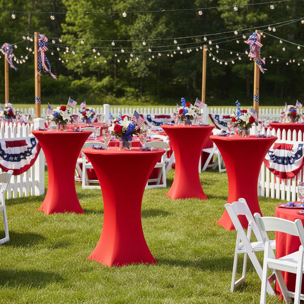 Spandex Cocktail Table Cover 30" Round - Red - Image 5