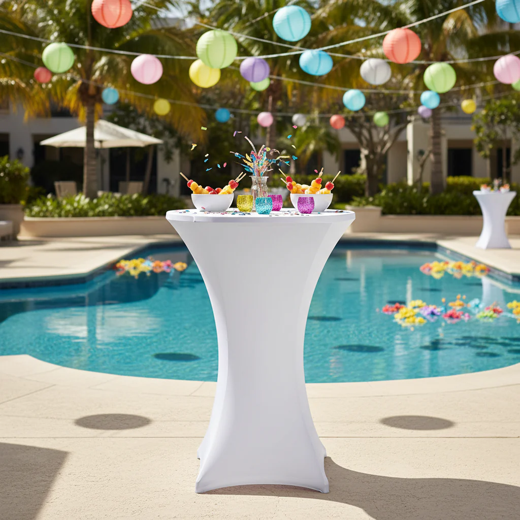 Spandex Cocktail Table Cover 30" Round - White - Image 2