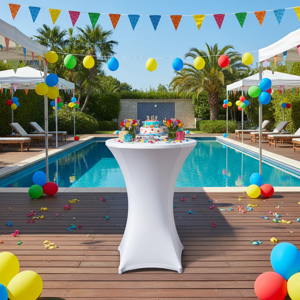 Spandex Cocktail Table Cover 30" Round - White - Image 3