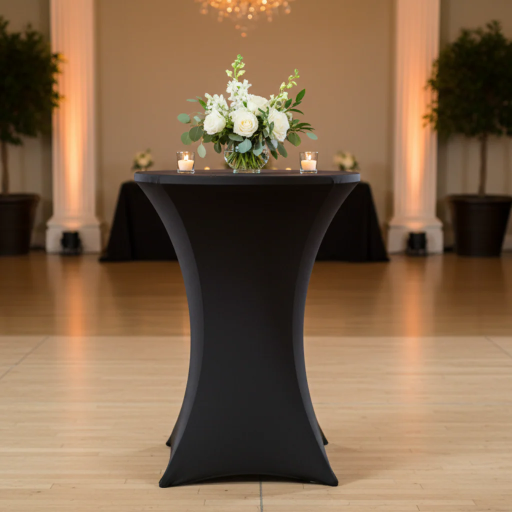 Spandex Cocktail Table Cover 36" Round - Black - Image 3