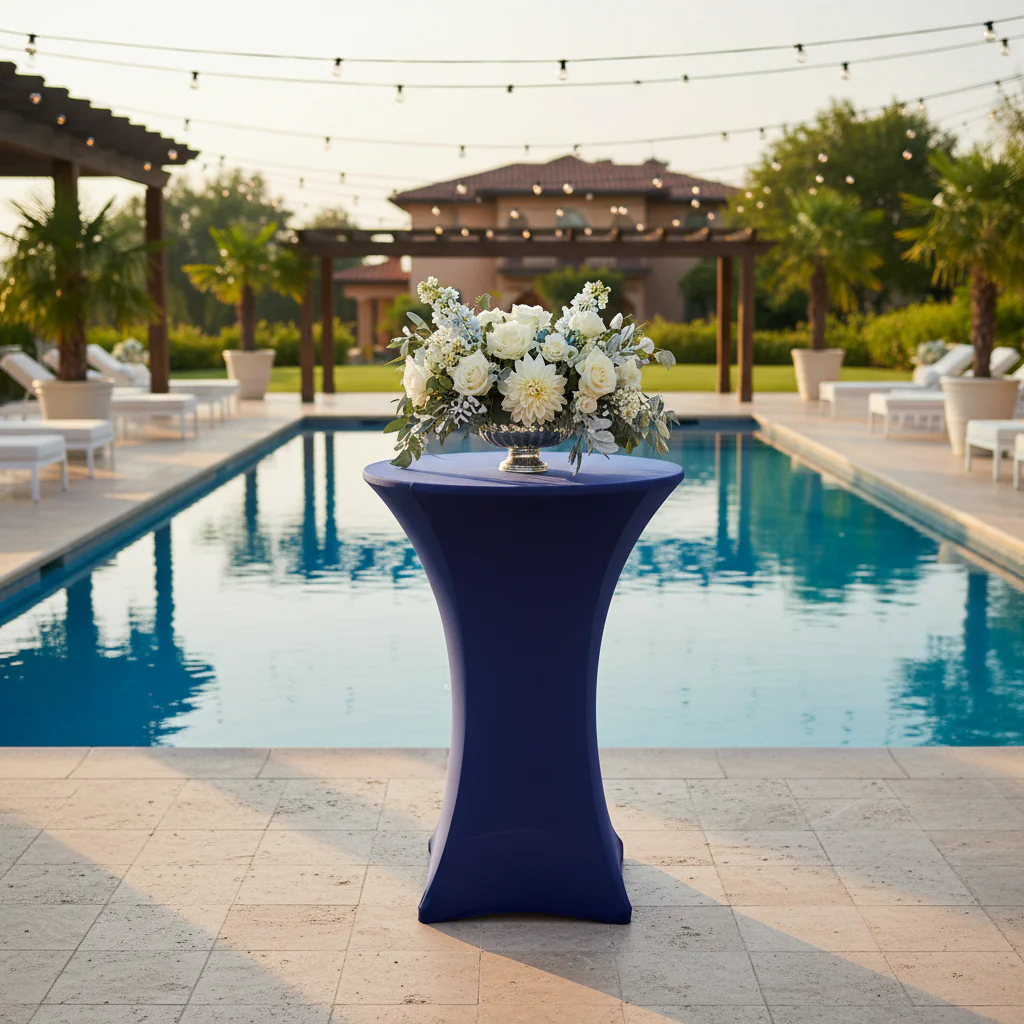 Spandex Cocktail Table Cover 36" Round - Navy Blue - Image 3