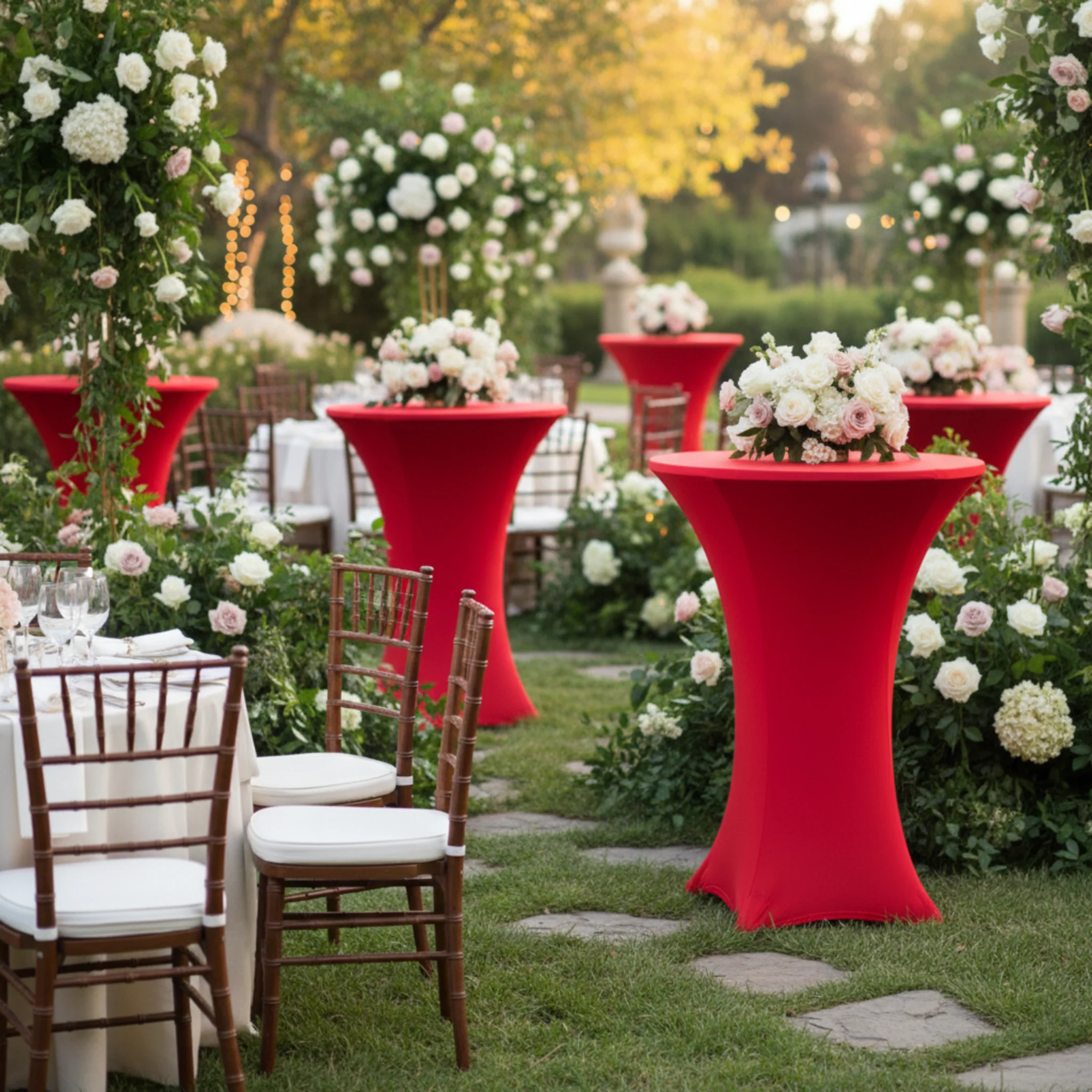 Spandex Cocktail Table Cover 36" Round - Red - Image 2