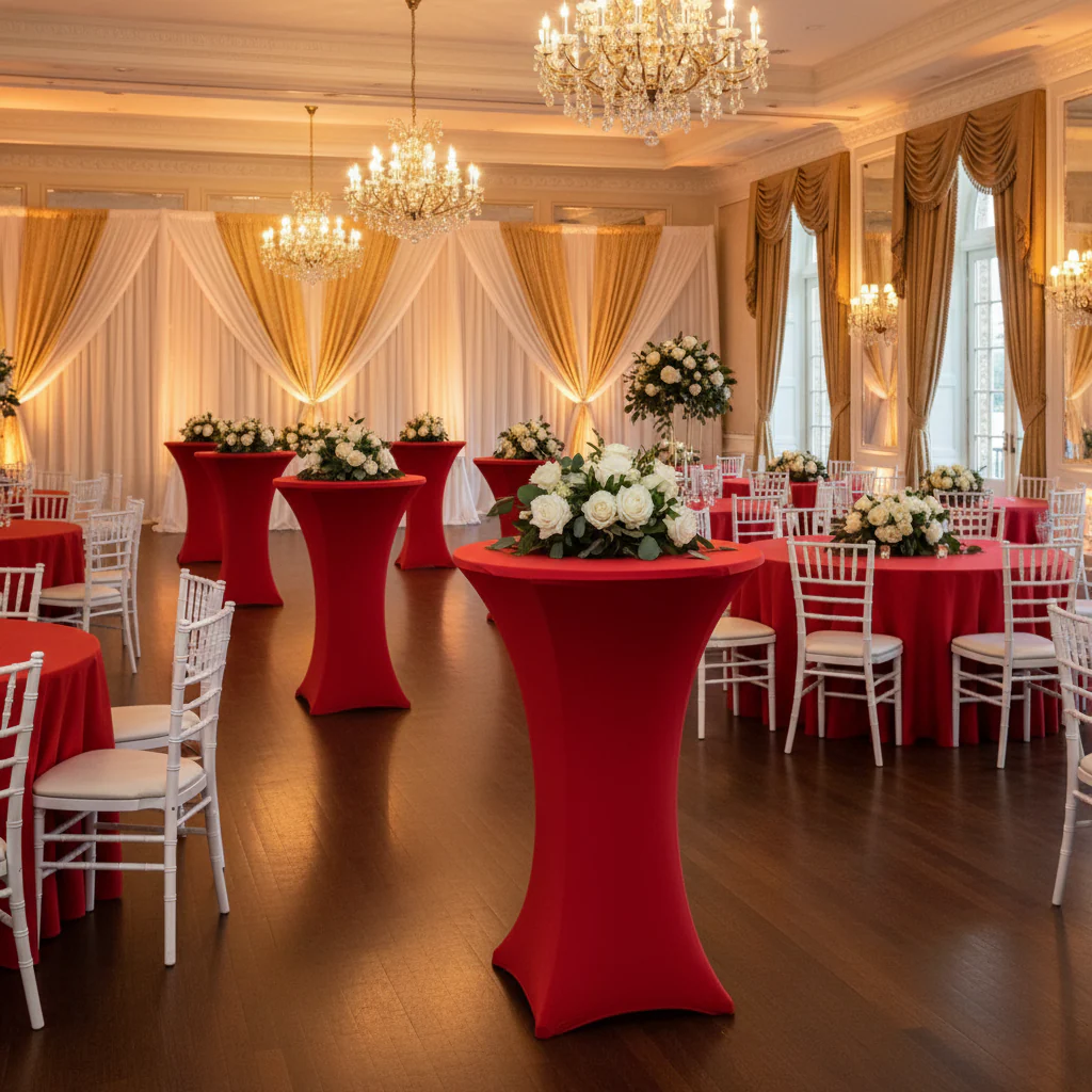 Spandex Cocktail Table Cover 36" Round - Red - Image 3
