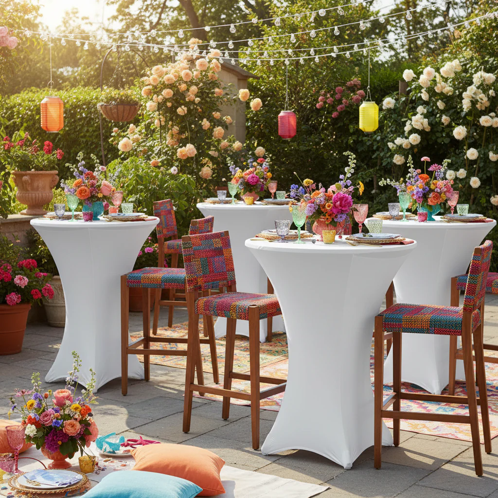 Spandex Cocktail Table Cover 36" Round - White - Image 2