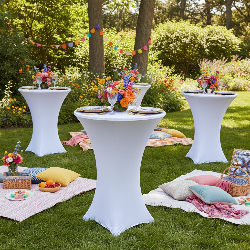 Spandex Cocktail Table Cover 36" Round - White - Image 3