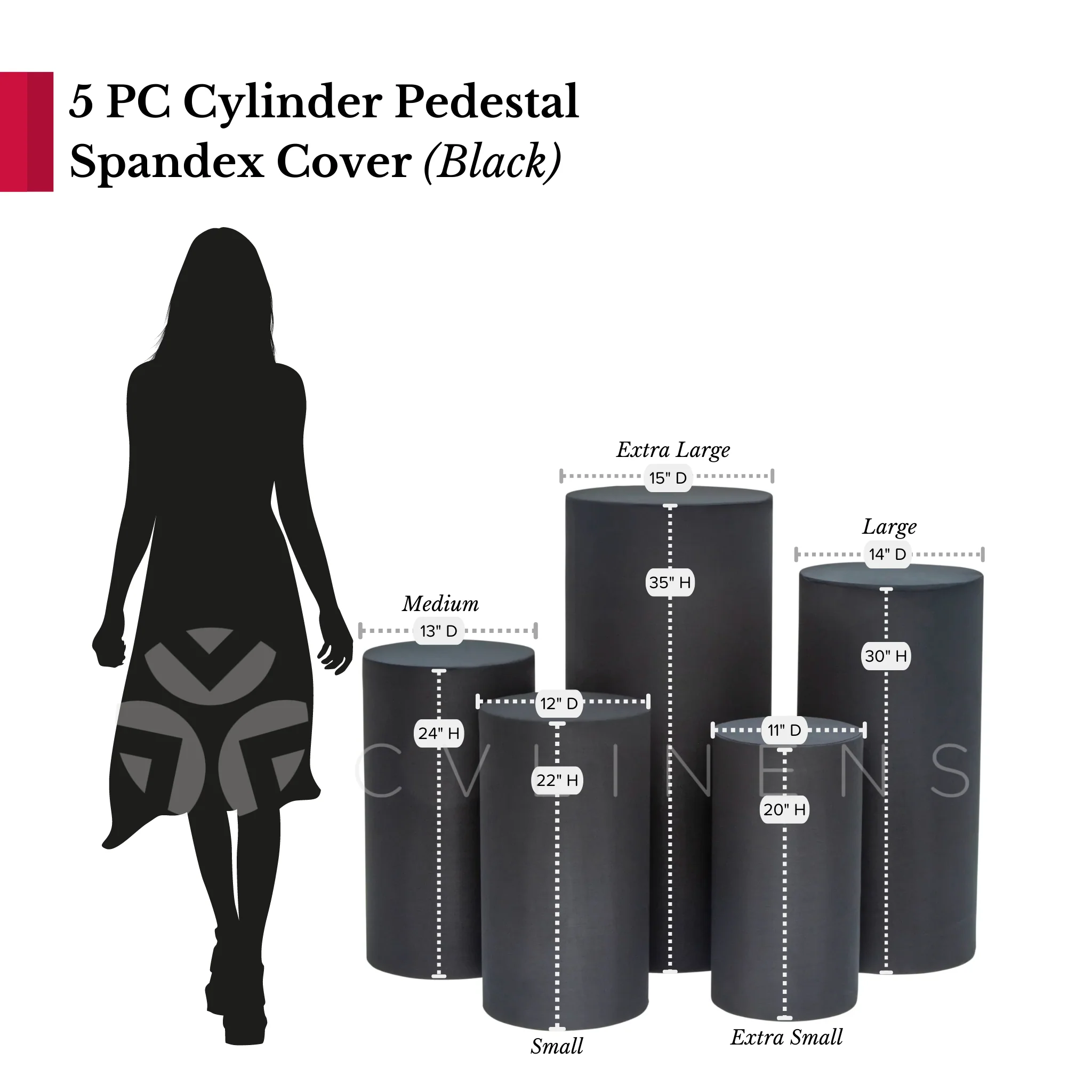Spandex Pillar Covers for Metal Cylinder Pedestal Stands 5 pcs/set - Black - Image 3