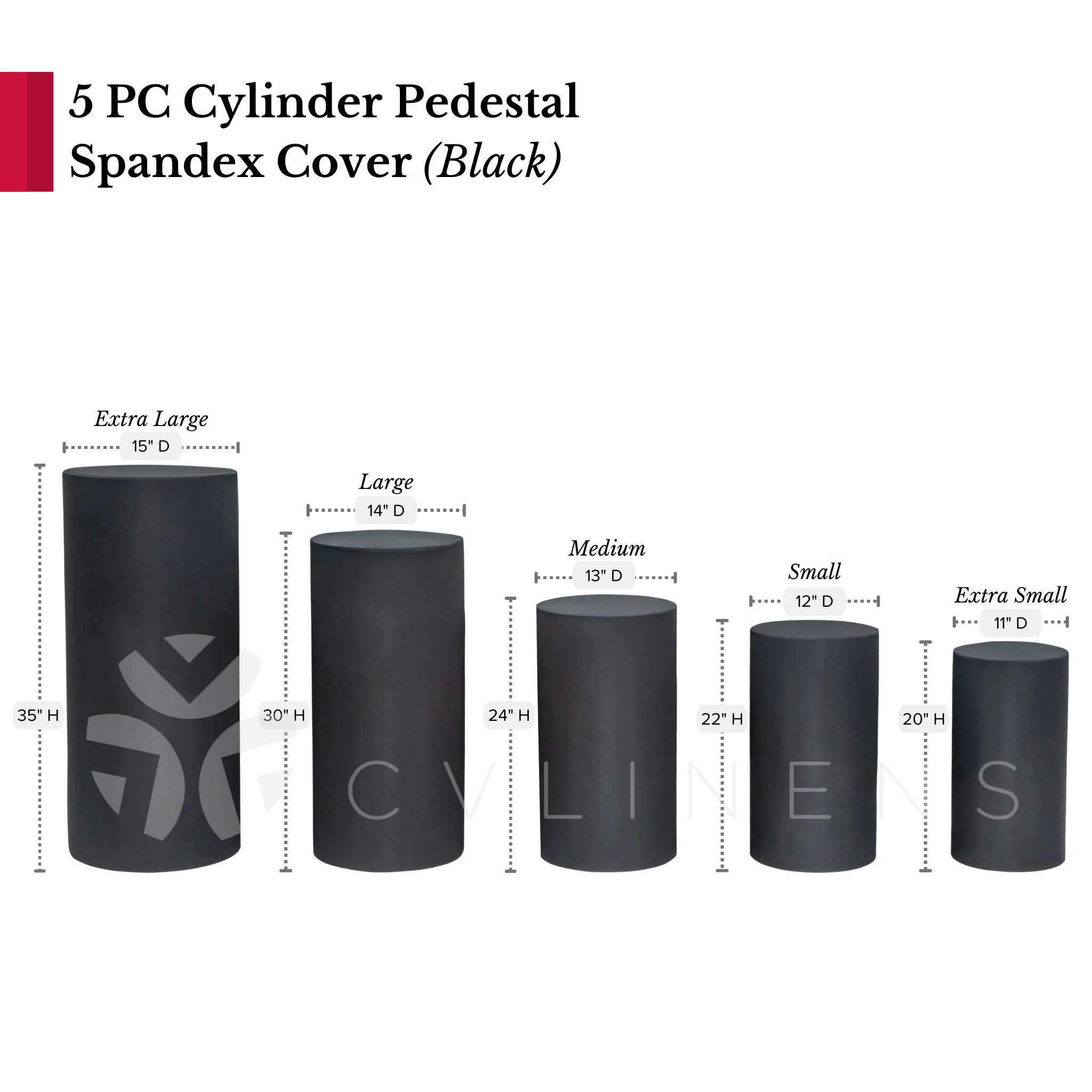 Spandex Pillar Covers for Metal Cylinder Pedestal Stands 5 pcs/set - Black - Image 4