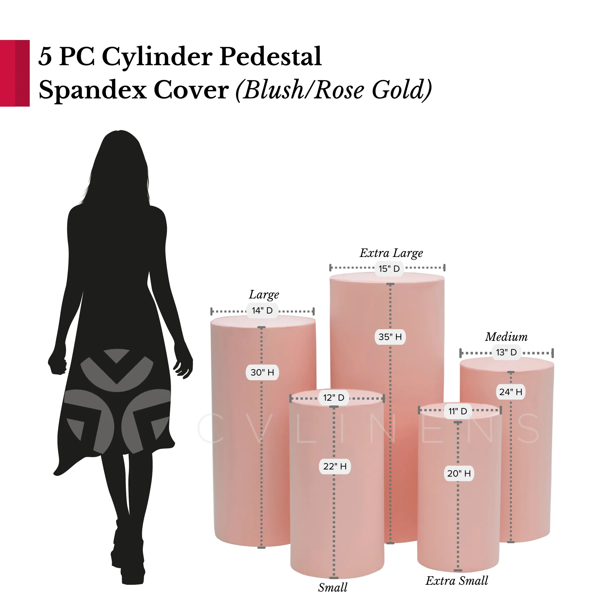 Spandex Pillar Covers for Metal Cylinder Pedestal Stands 5 pcs/set - Blush/Rose Gold - Image 3