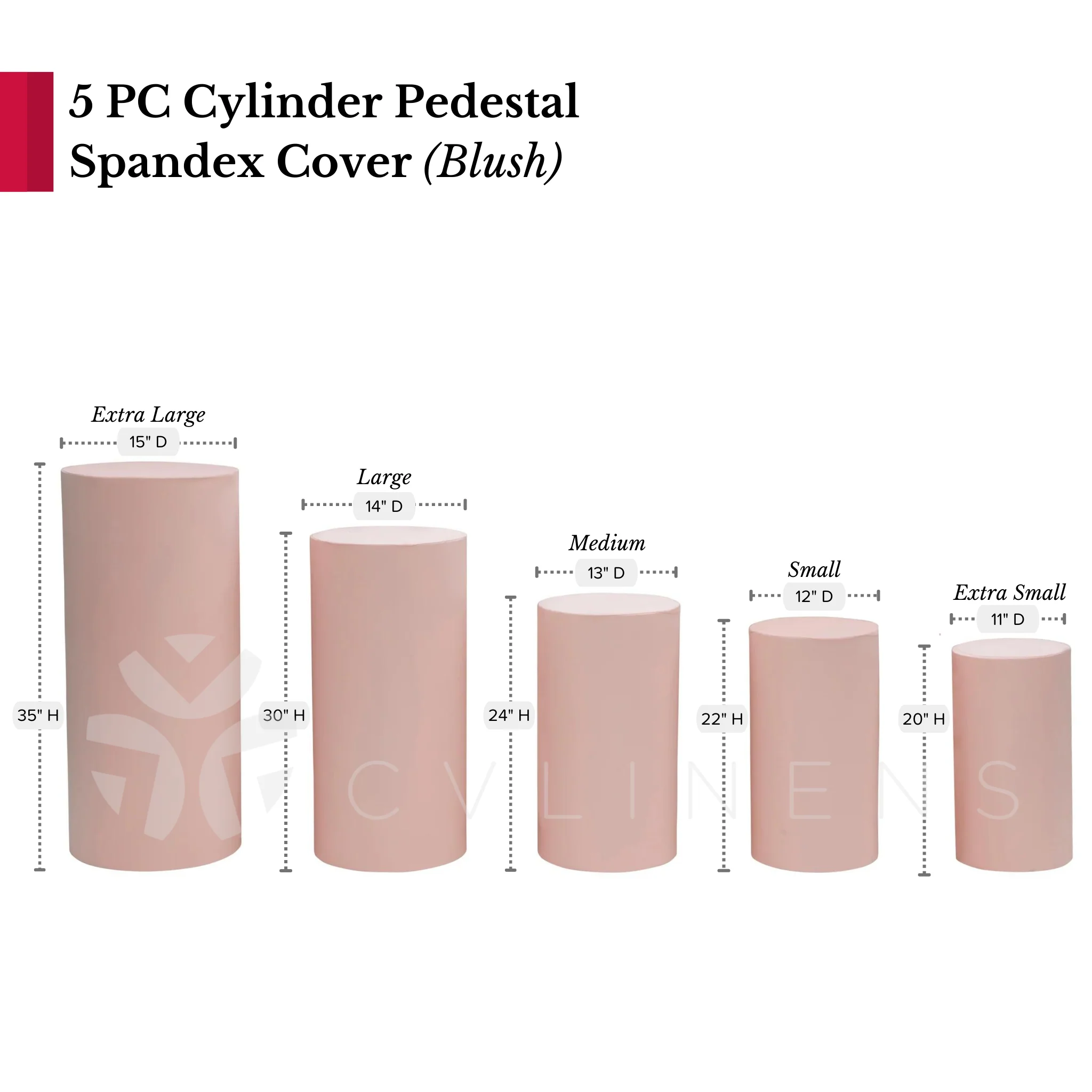 Spandex Pillar Covers for Metal Cylinder Pedestal Stands 5 pcs/set - Blush/Rose Gold - Image 4