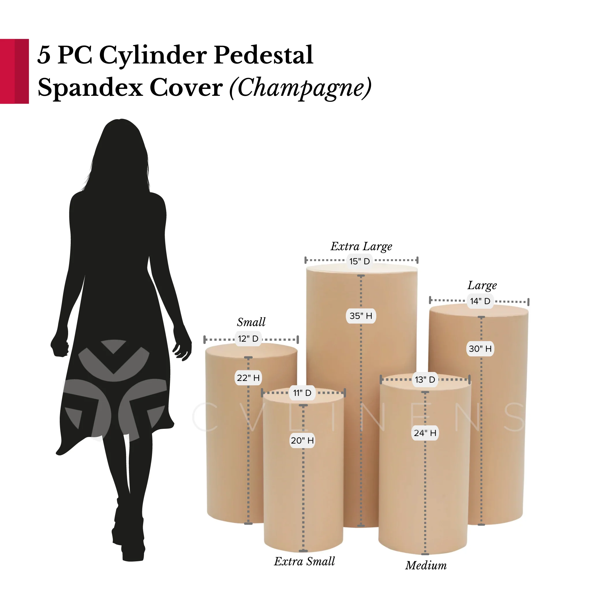 Spandex Pillar Covers for Metal Cylinder Pedestal Stands 5 pcs/set - Champagne - Image 3