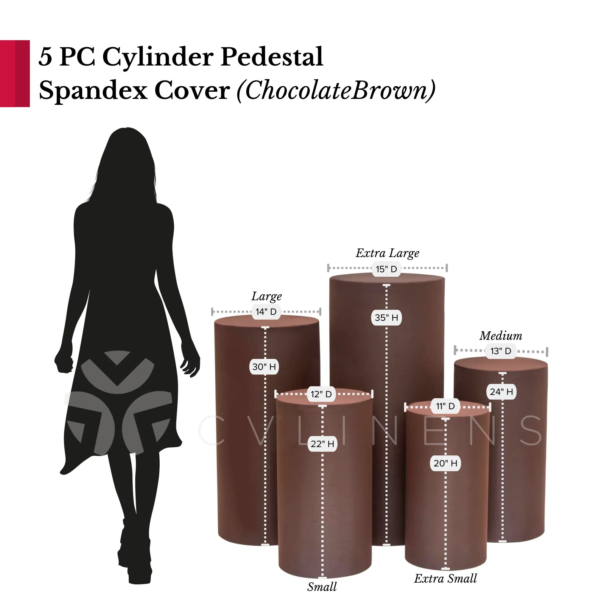 Spandex Pillar Covers for Metal Cylinder Pedestal Stands 5 pcs/set - Chocolate Brown - Image 3