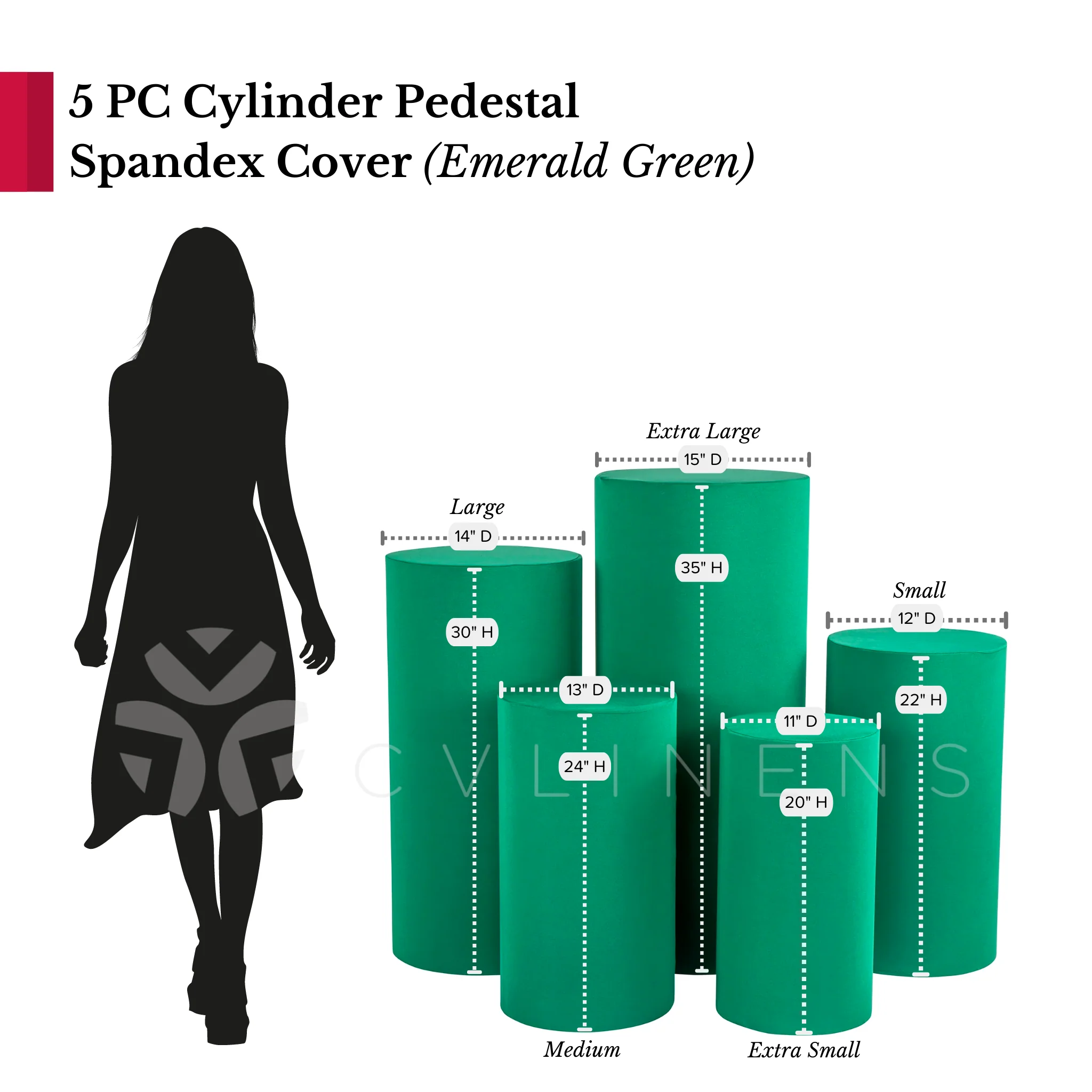 Spandex Pillar Covers for Metal Cylinder Pedestal Stands 5 pcs/set - Emerald Green - Image 3