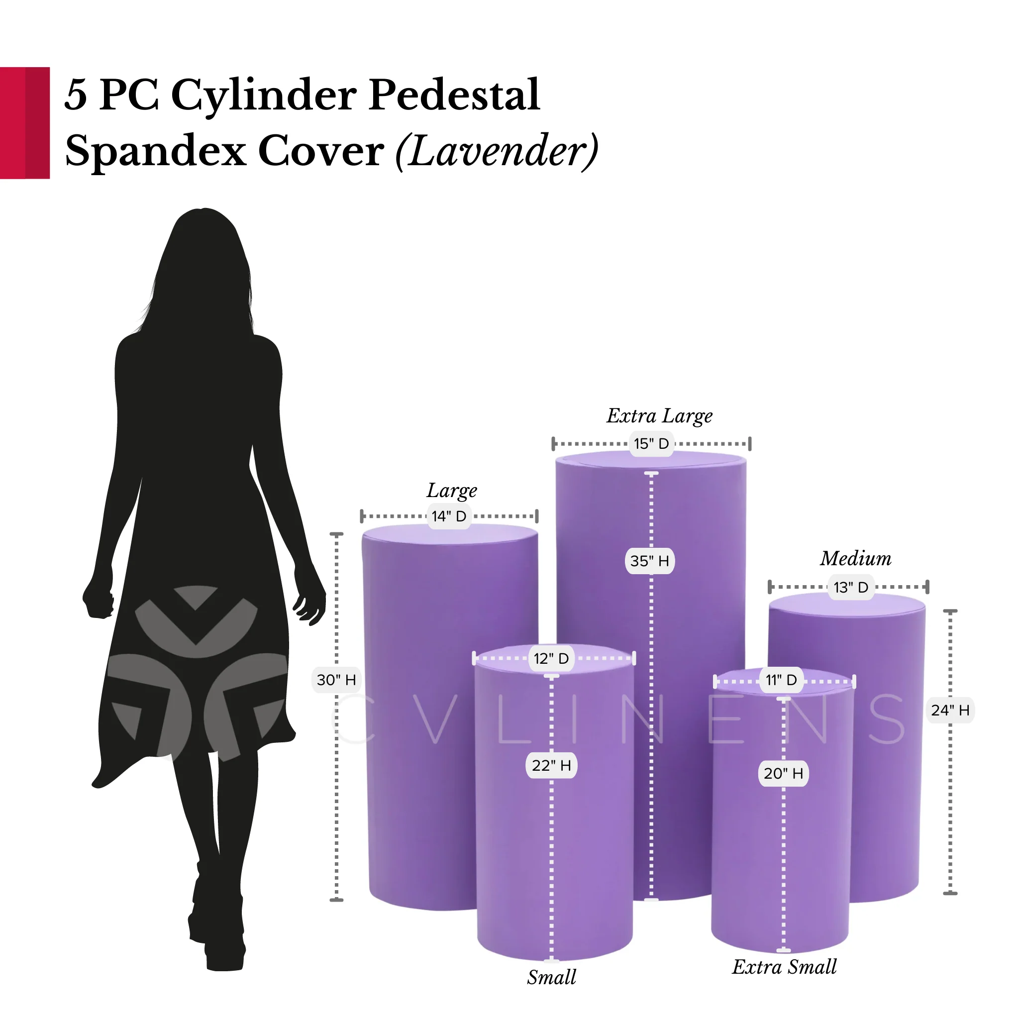 Spandex Pillar Covers for Metal Cylinder Pedestal Stands 5 pcs/set - Lavender - Image 3