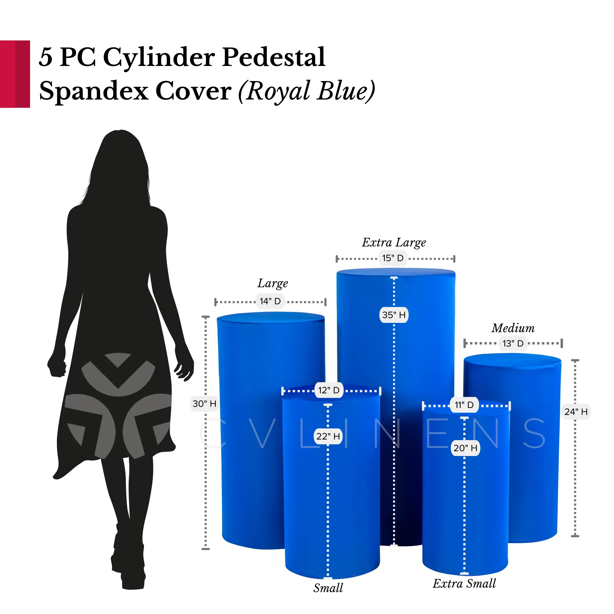 Spandex Pillar Covers for Metal Cylinder Pedestal Stands 5 pcs/set - Royal Blue - Image 3