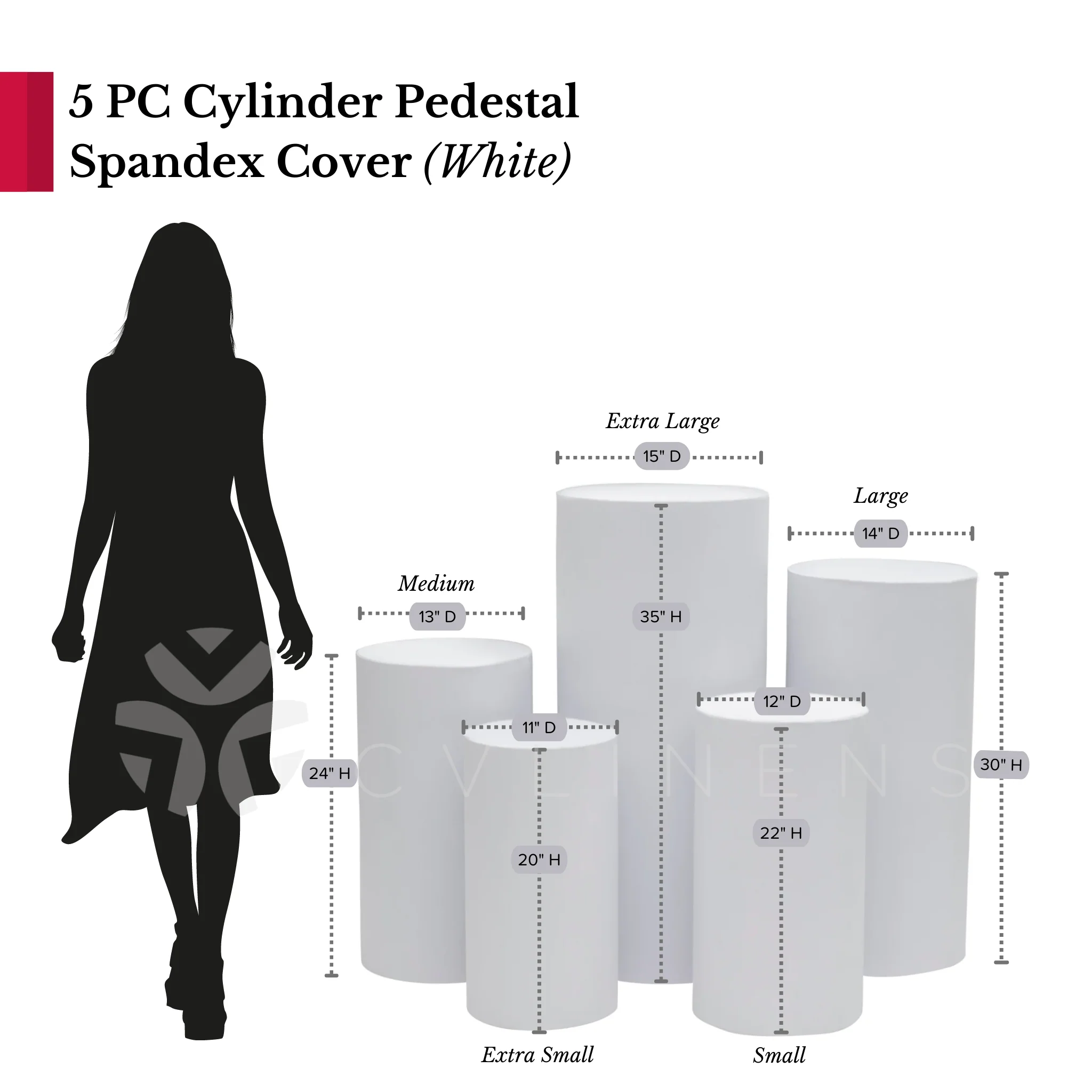 Spandex Pillar Covers for Metal Cylinder Pedestal Stands 5 pcs/set - White - Image 3