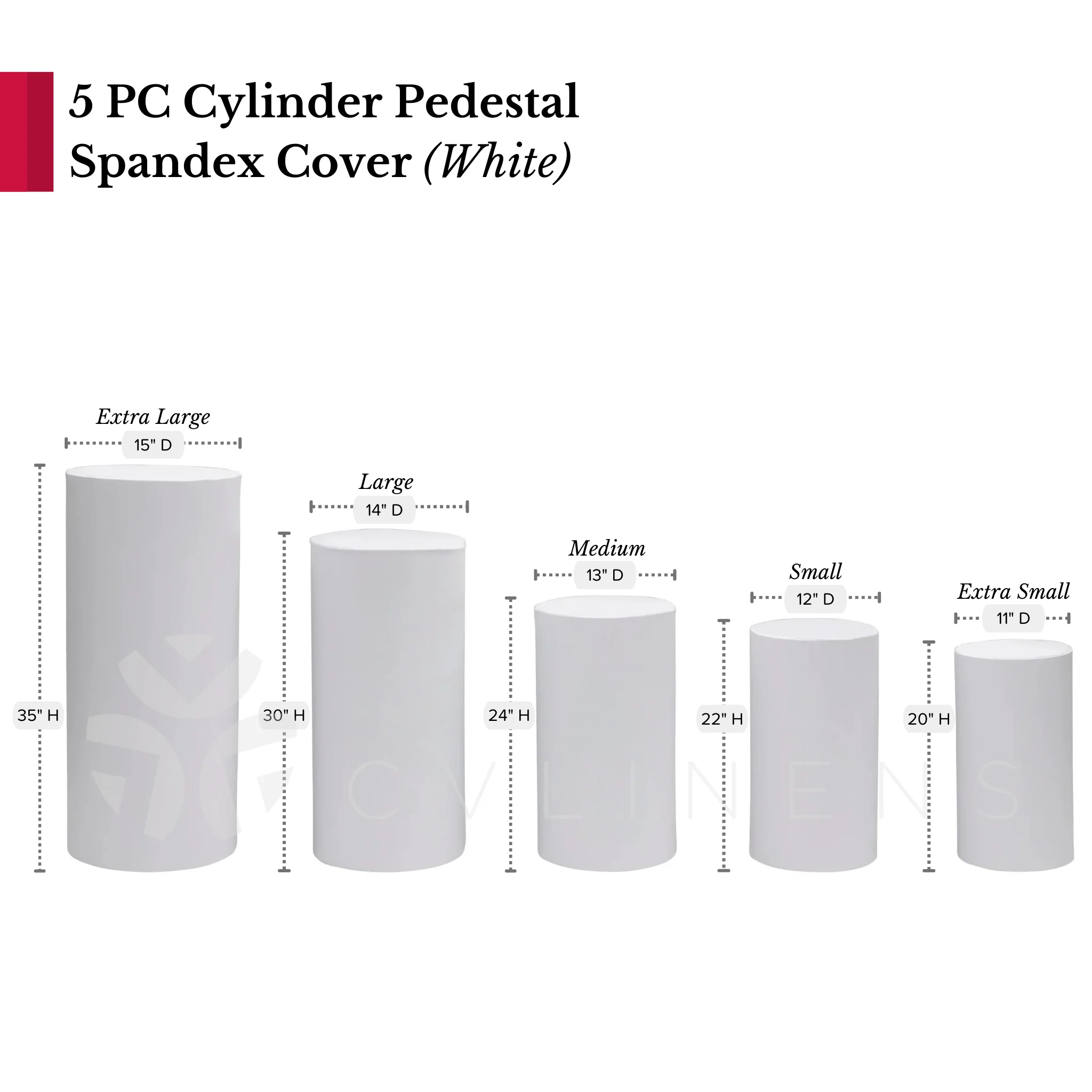 Spandex Pillar Covers for Metal Cylinder Pedestal Stands 5 pcs/set - White - Image 4