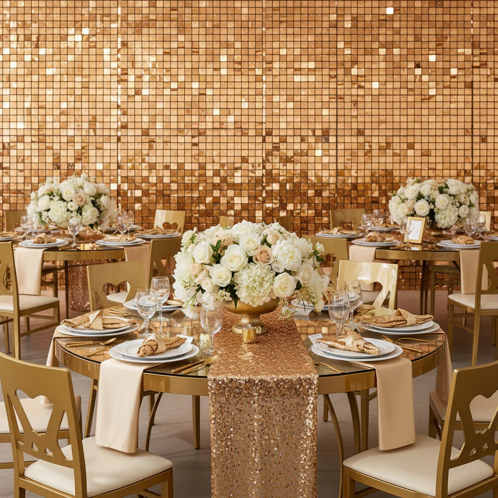 Spangle Shimmer Sequin Wall Panel Backdrops (24 panels) - Antique Gold - Image 2