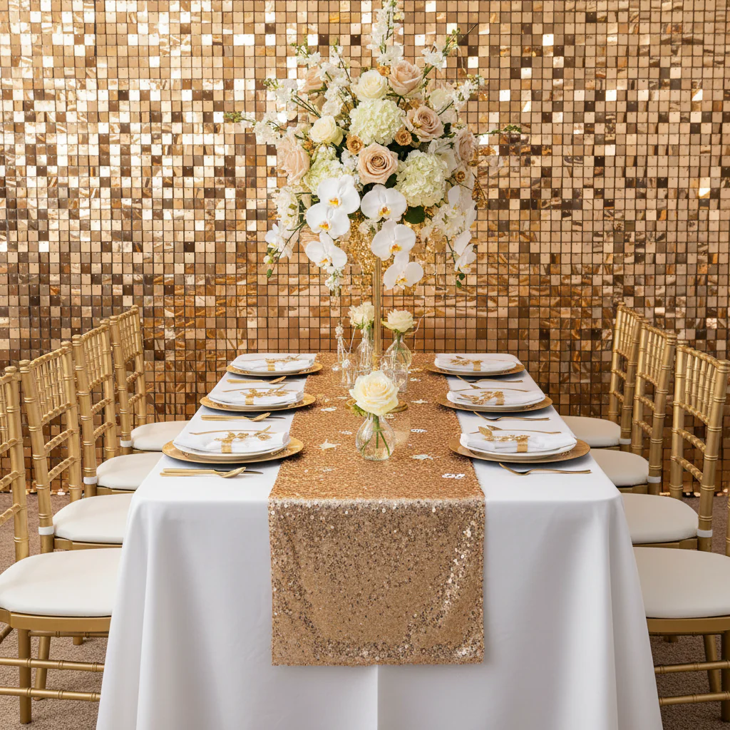 Spangle Shimmer Sequin Wall Panel Backdrops (24 panels) - Antique Gold - Image 3